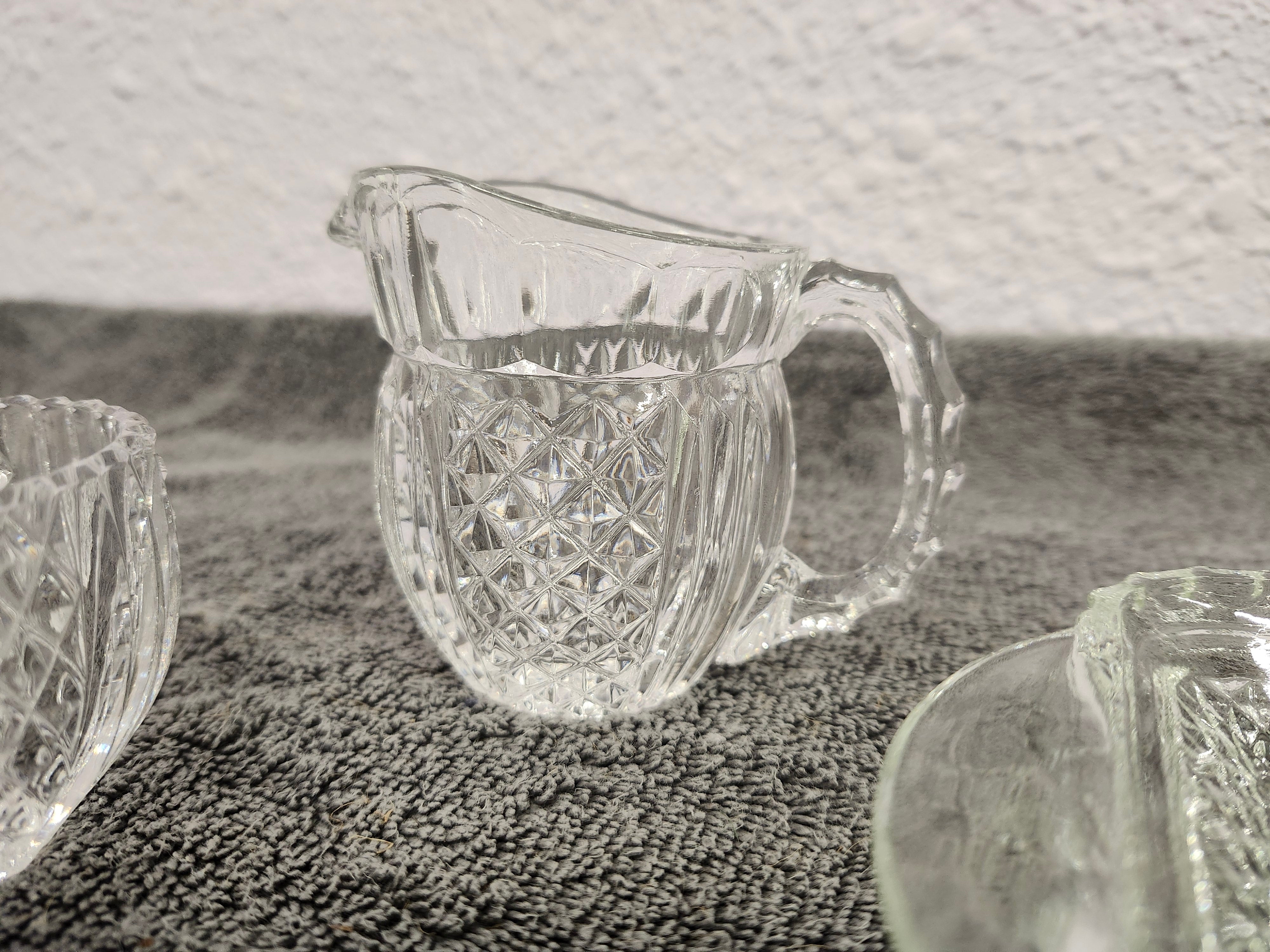 MCM diamond cut clear crystal cream & sugar set