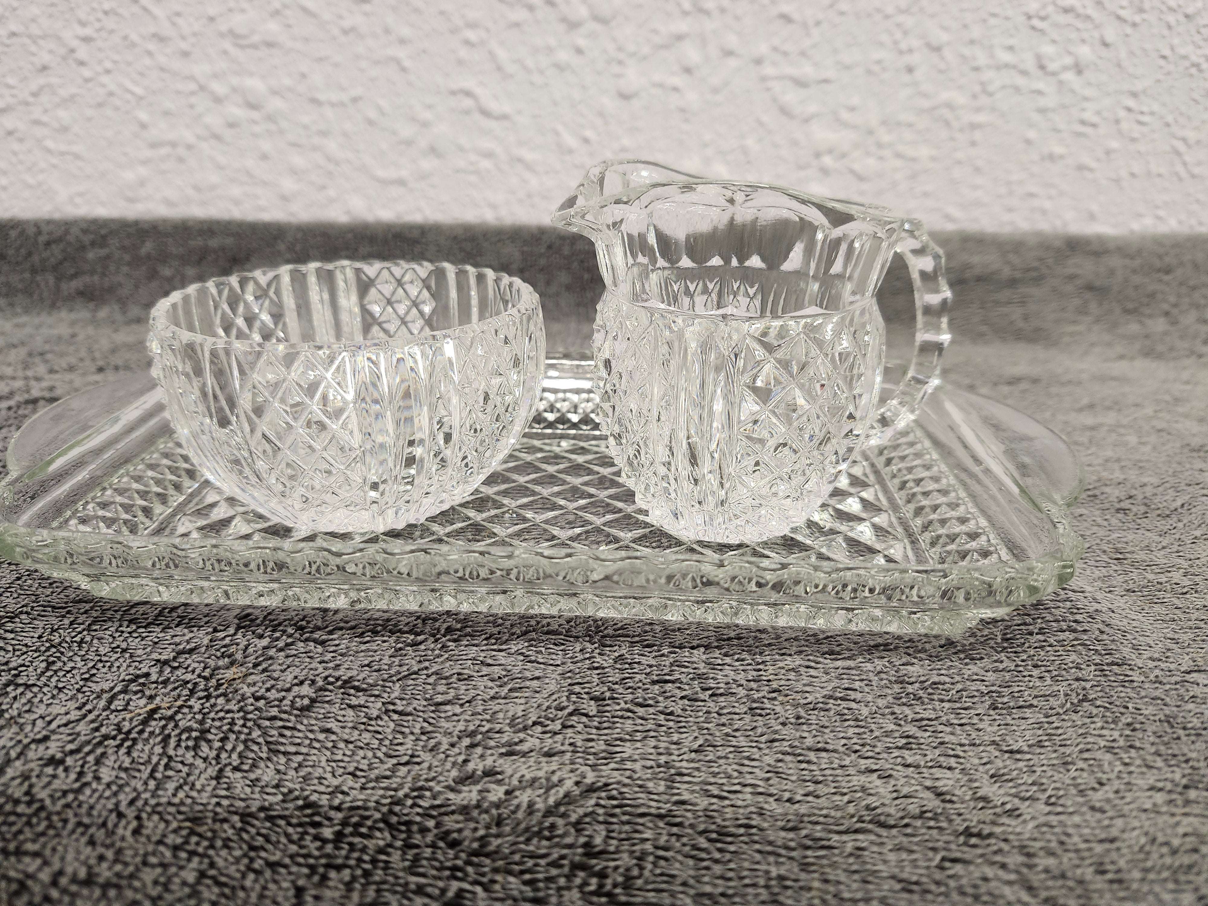 MCM diamond cut clear crystal cream & sugar set
