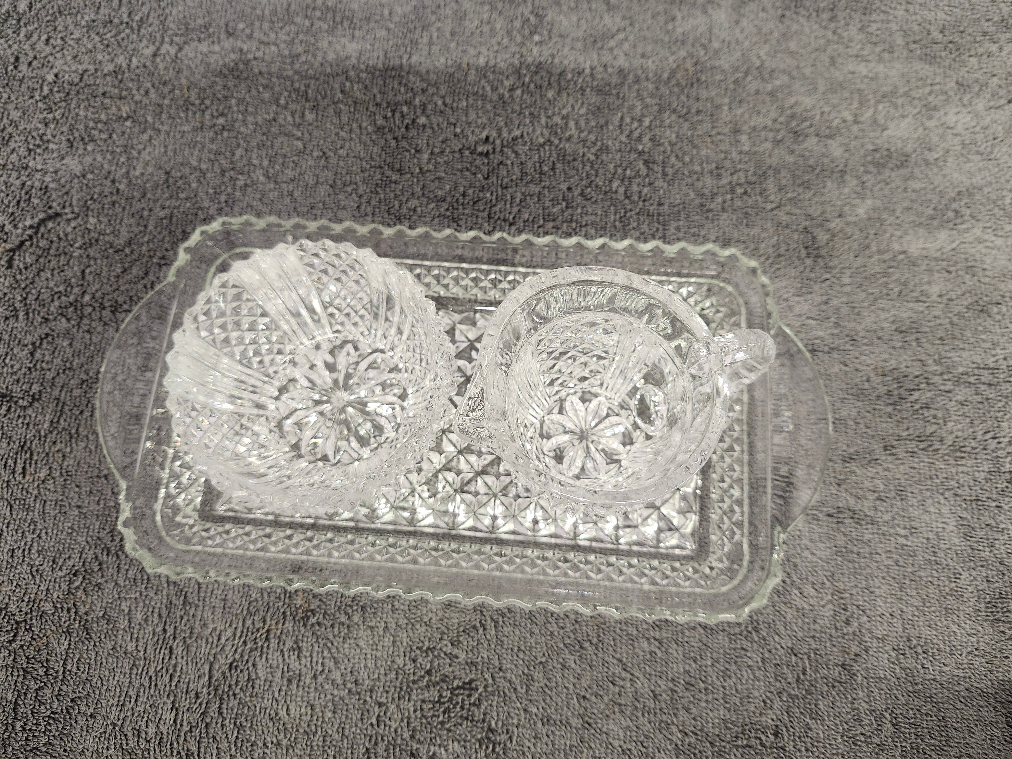 MCM diamond cut clear crystal cream & sugar set