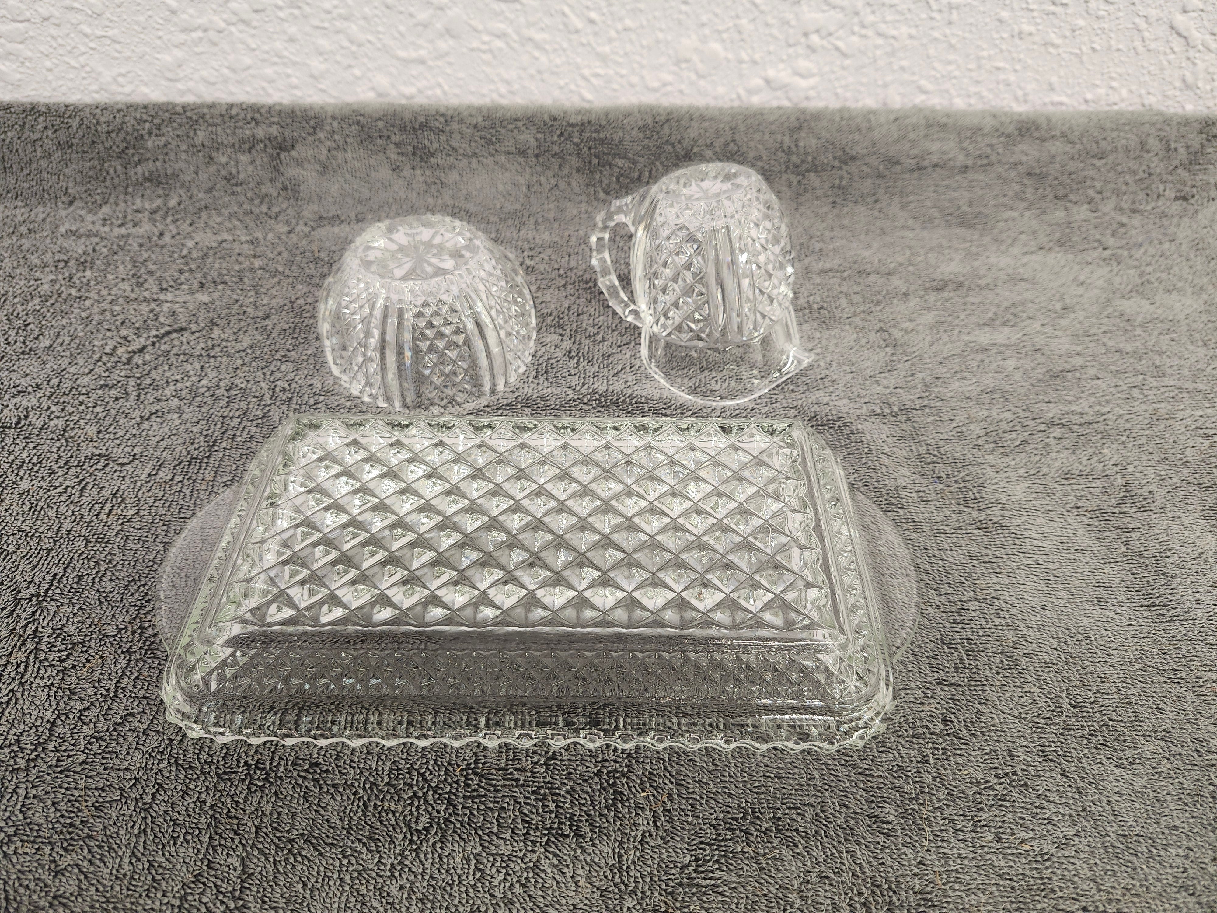 MCM diamond cut clear crystal cream & sugar set