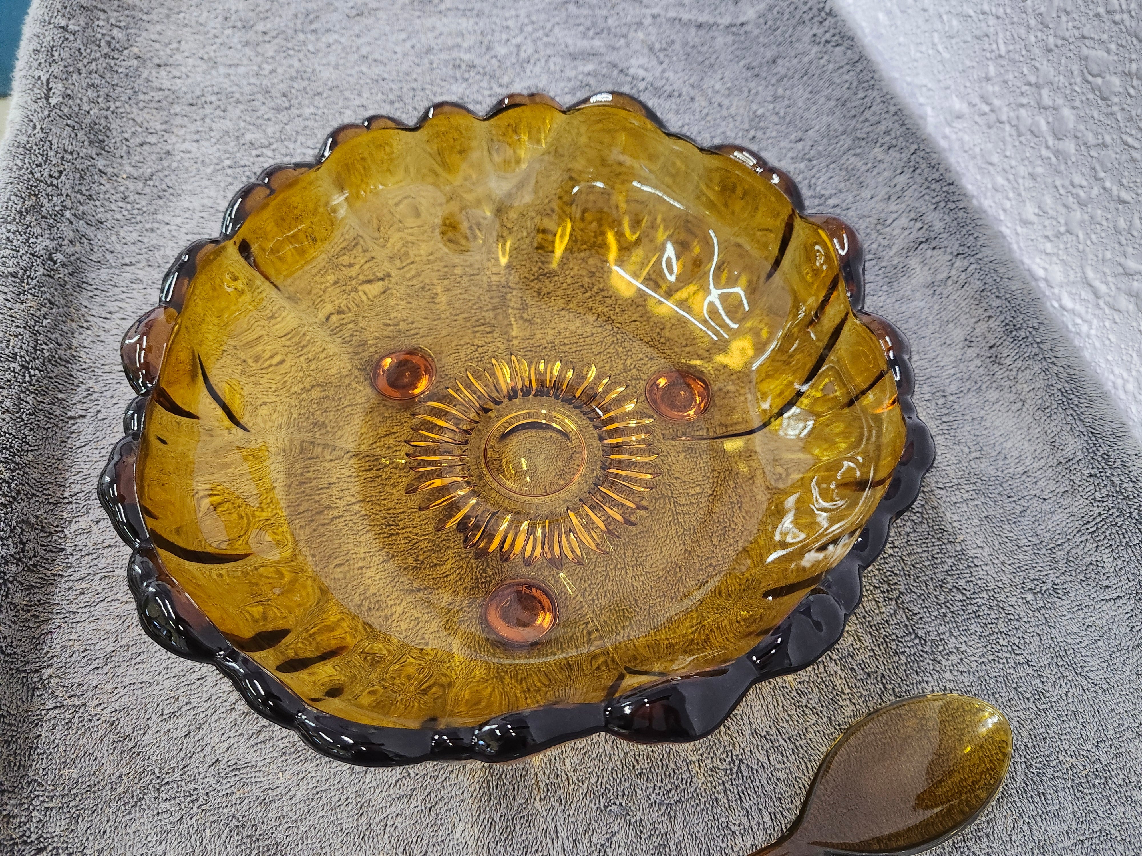 MCM Amber fruit or salad bowl with spoons
