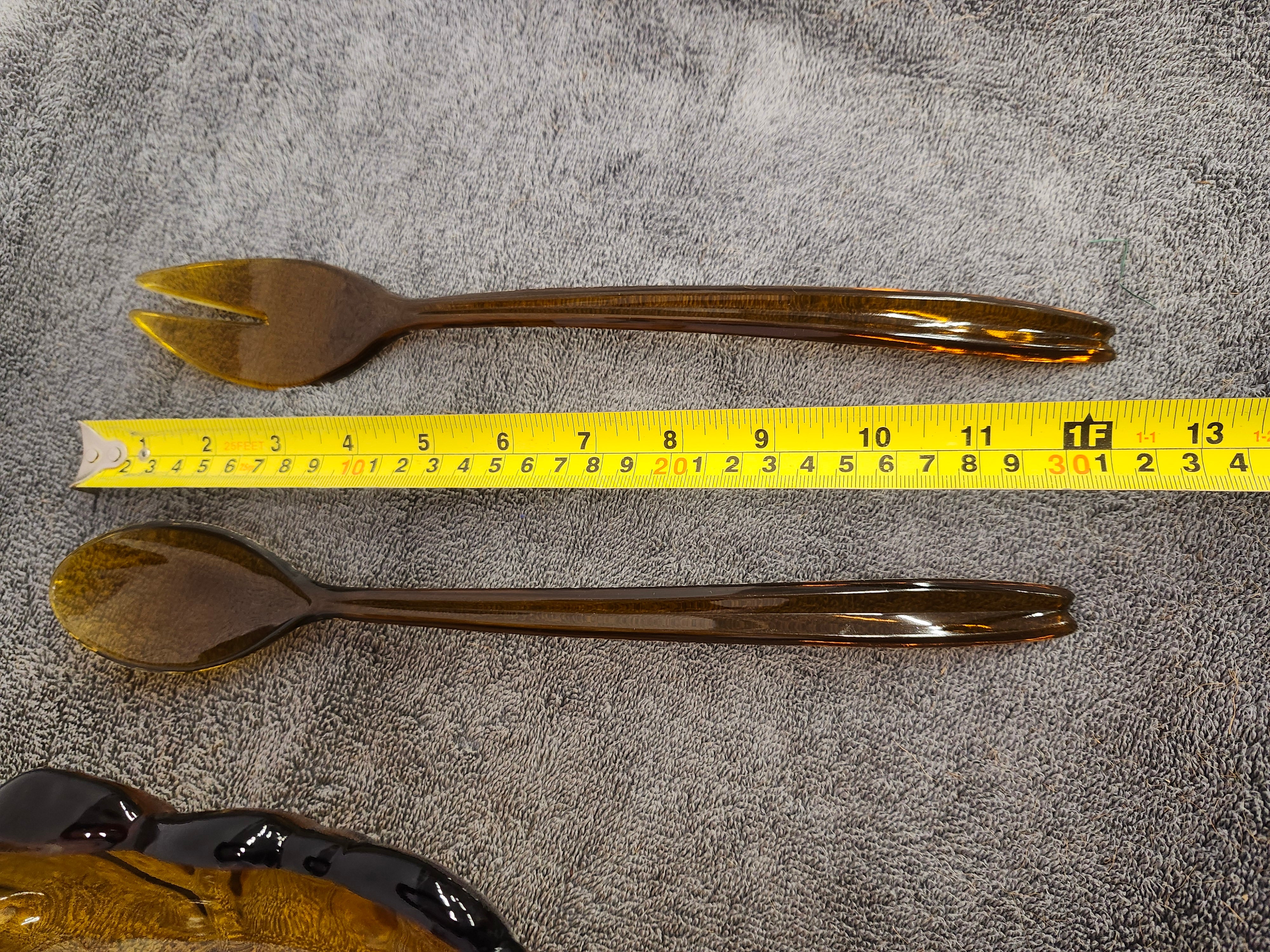 MCM Amber fruit or salad bowl with spoons