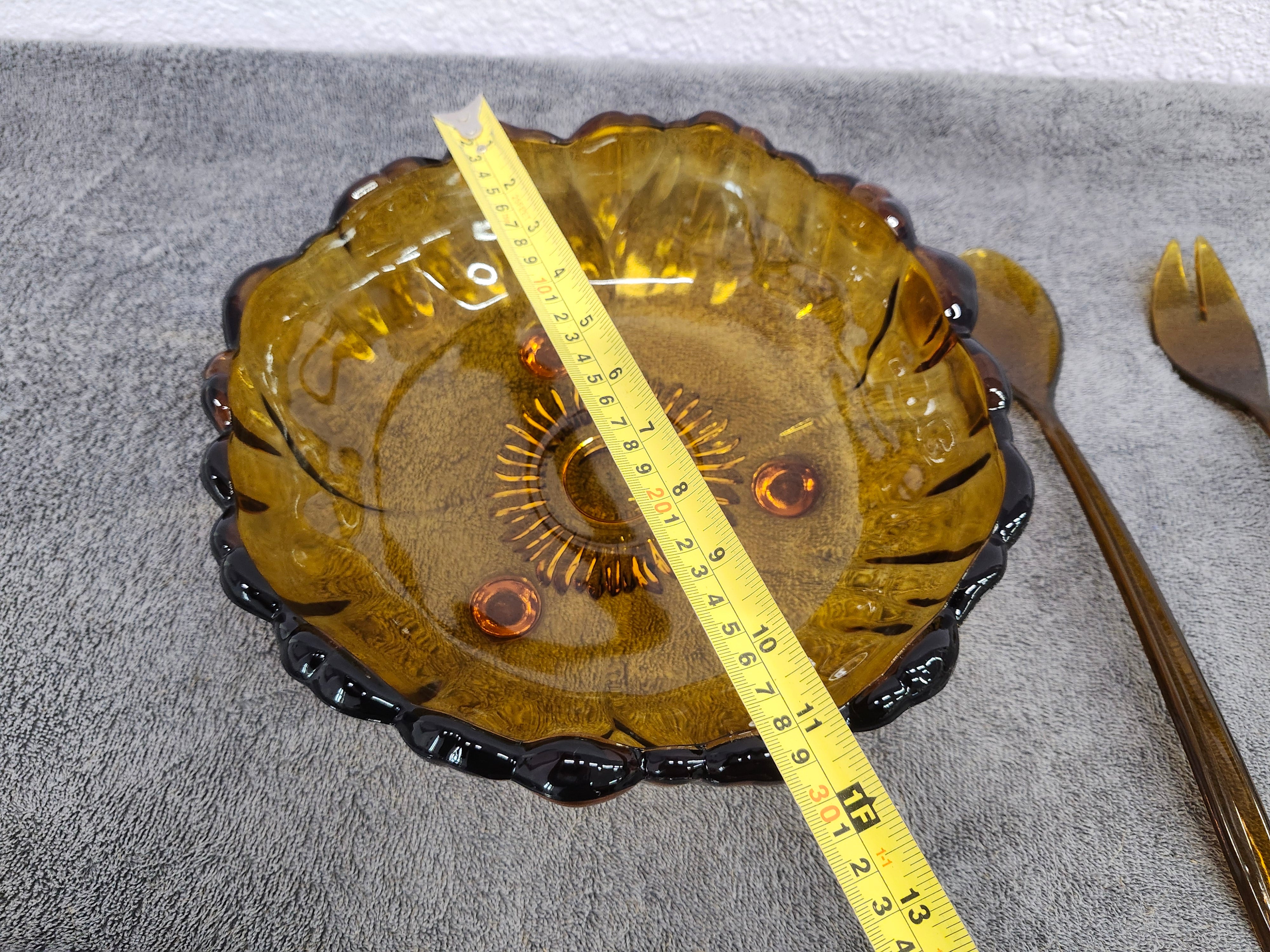 MCM Amber fruit or salad bowl with spoons