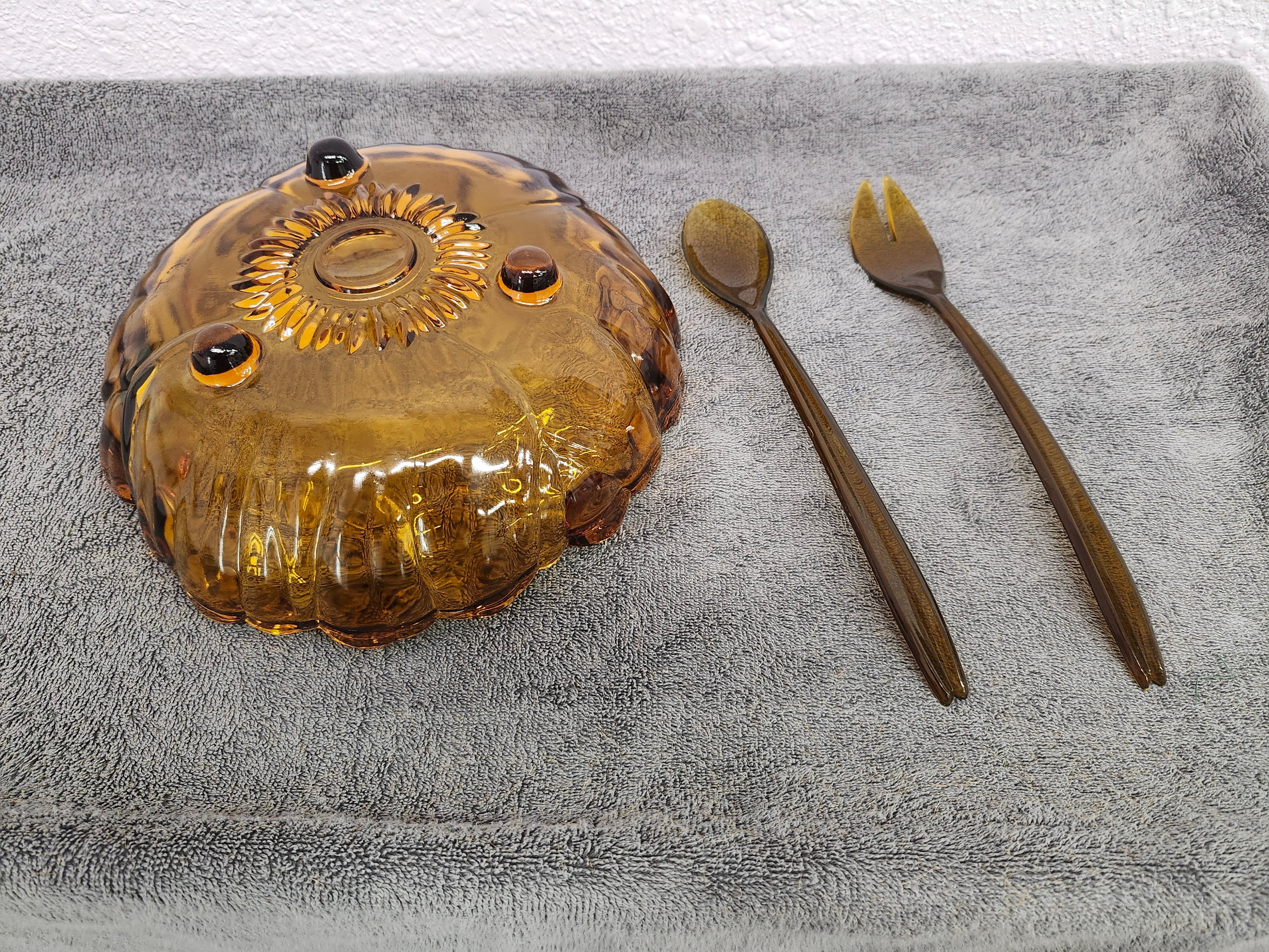 MCM Amber fruit or salad bowl with spoons