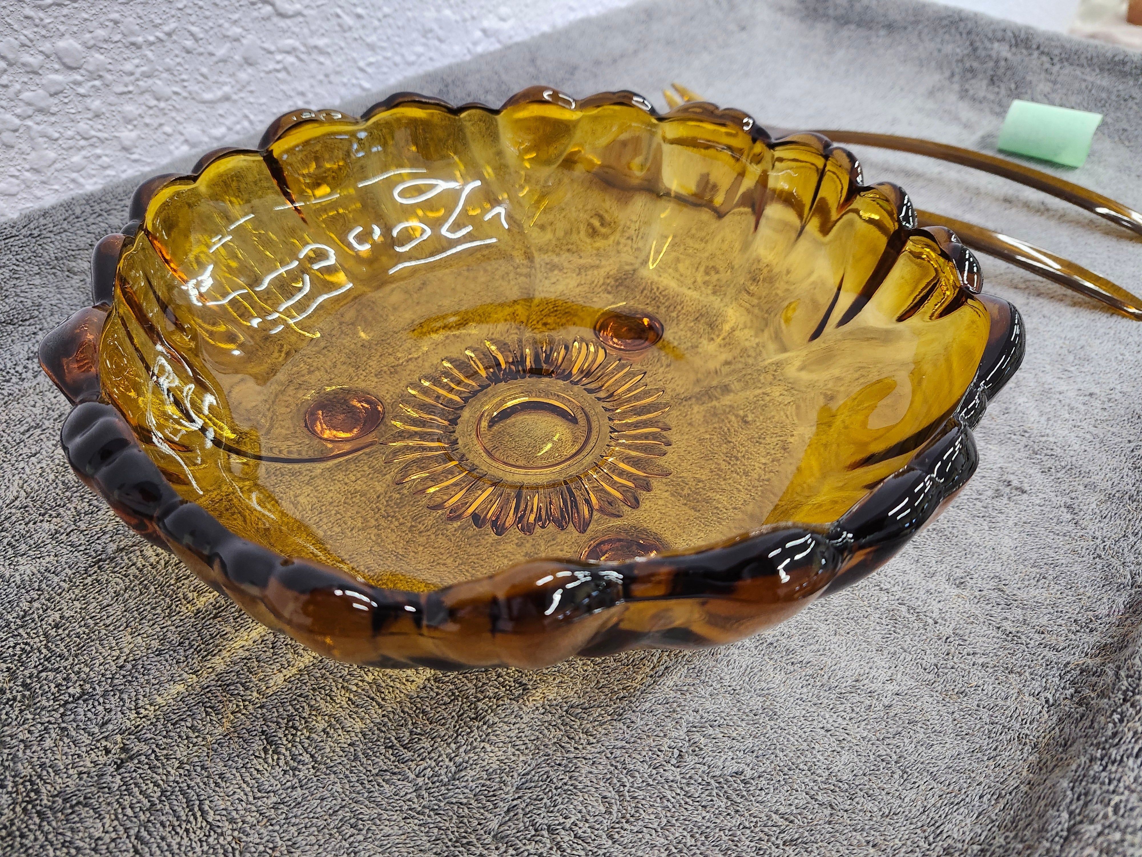 MCM Amber fruit or salad bowl with spoons