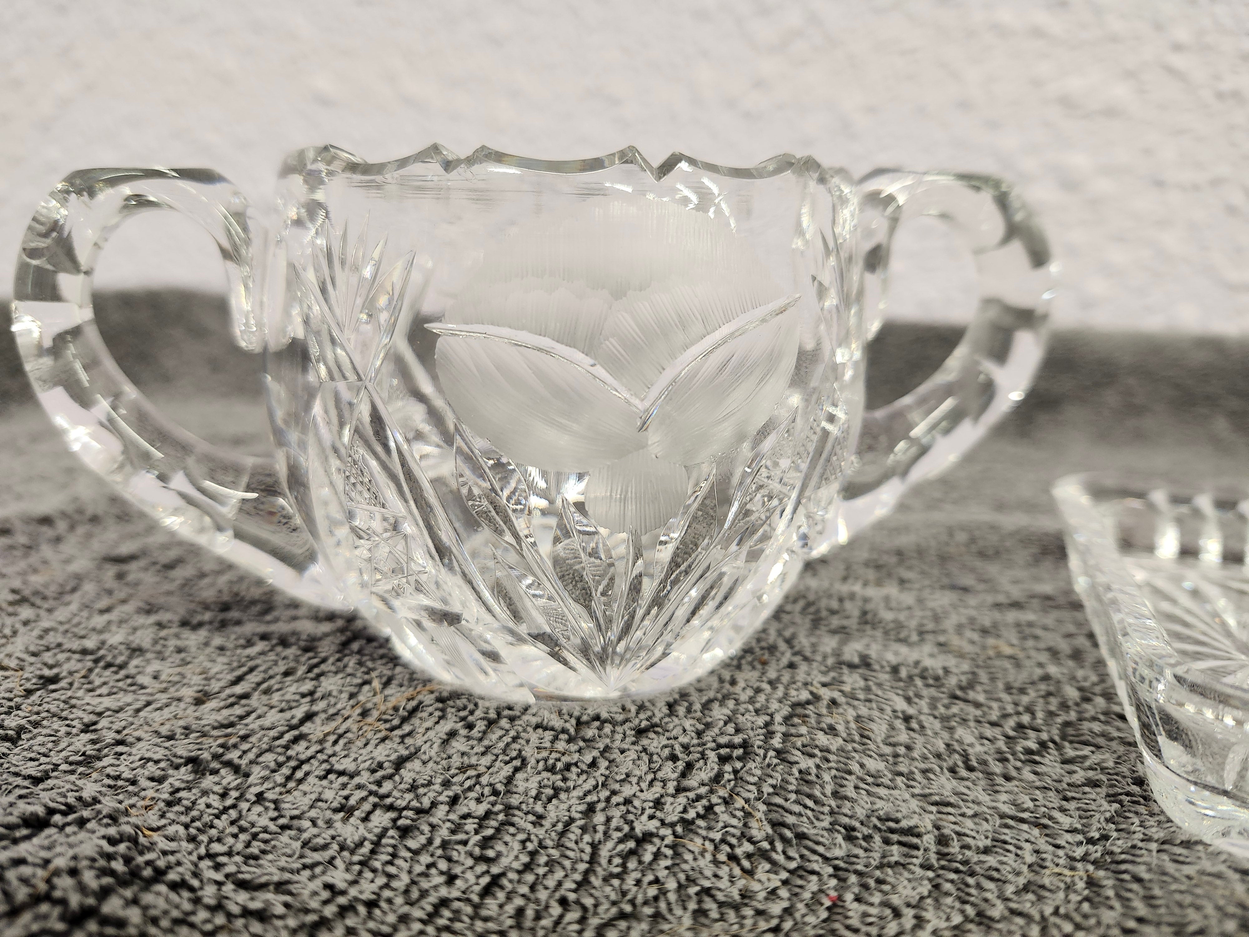 Cream & sugar set with glass spoon