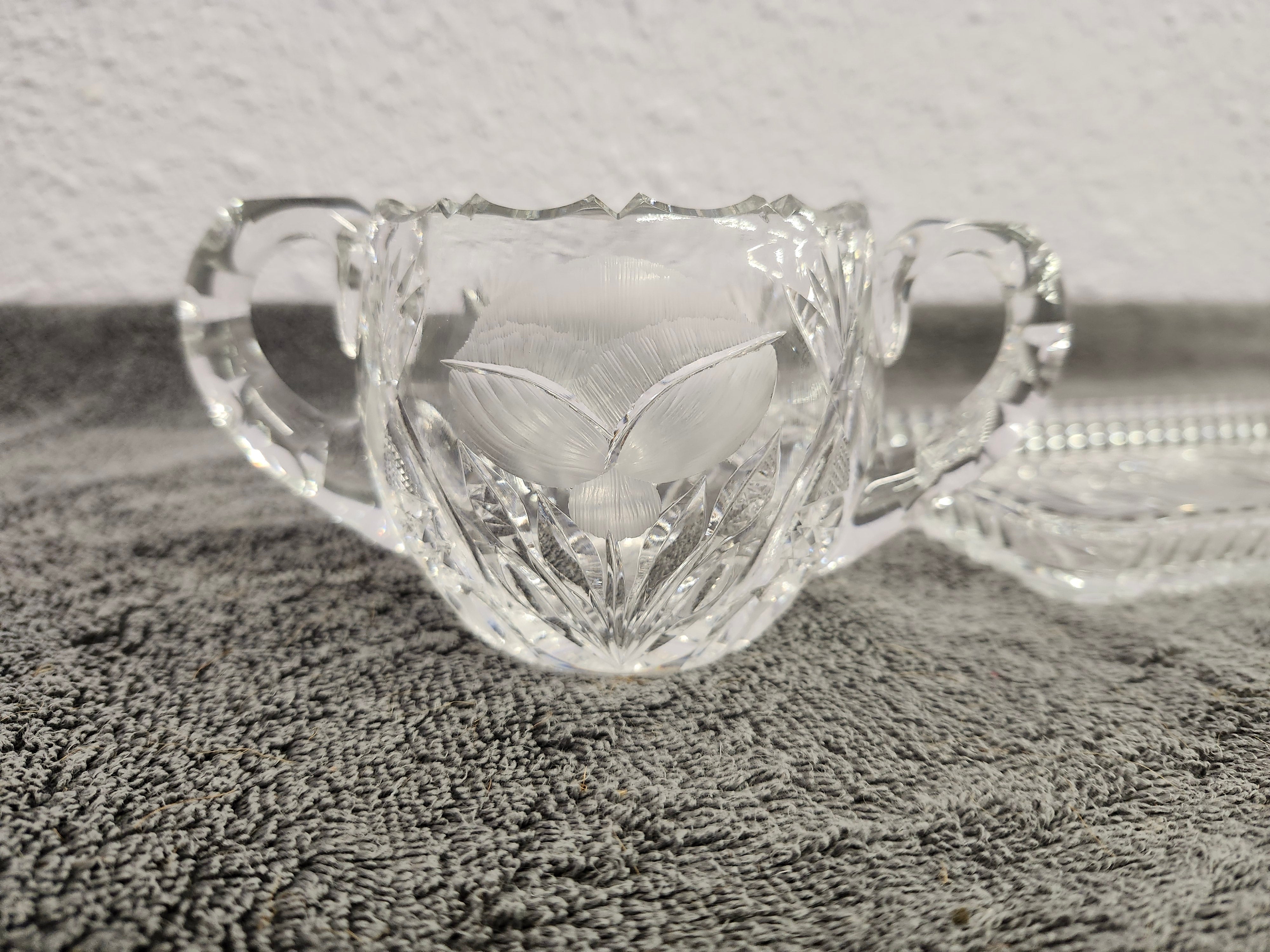 Cream & sugar set with glass spoon