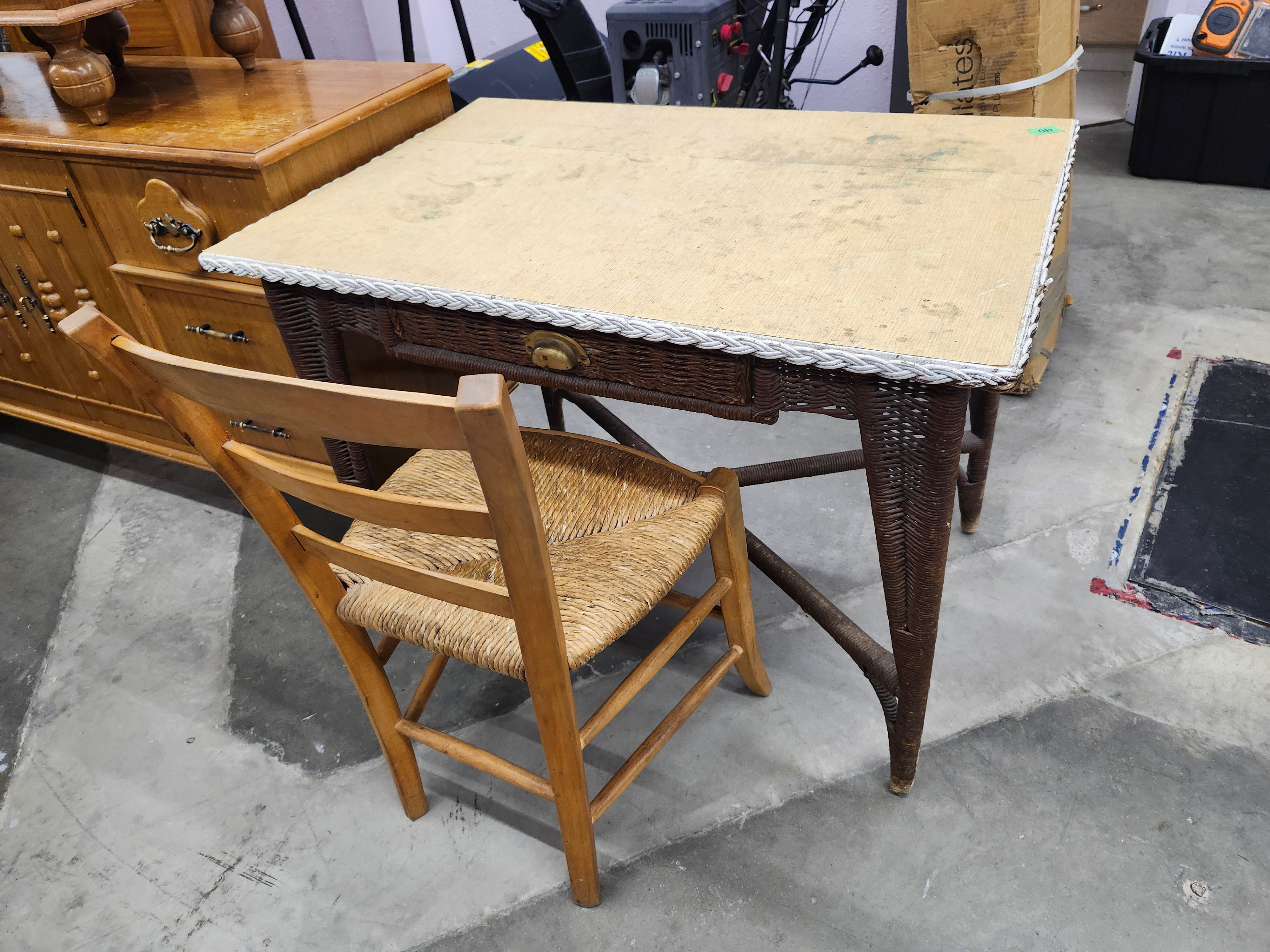 Wicker / bamboo table & chair