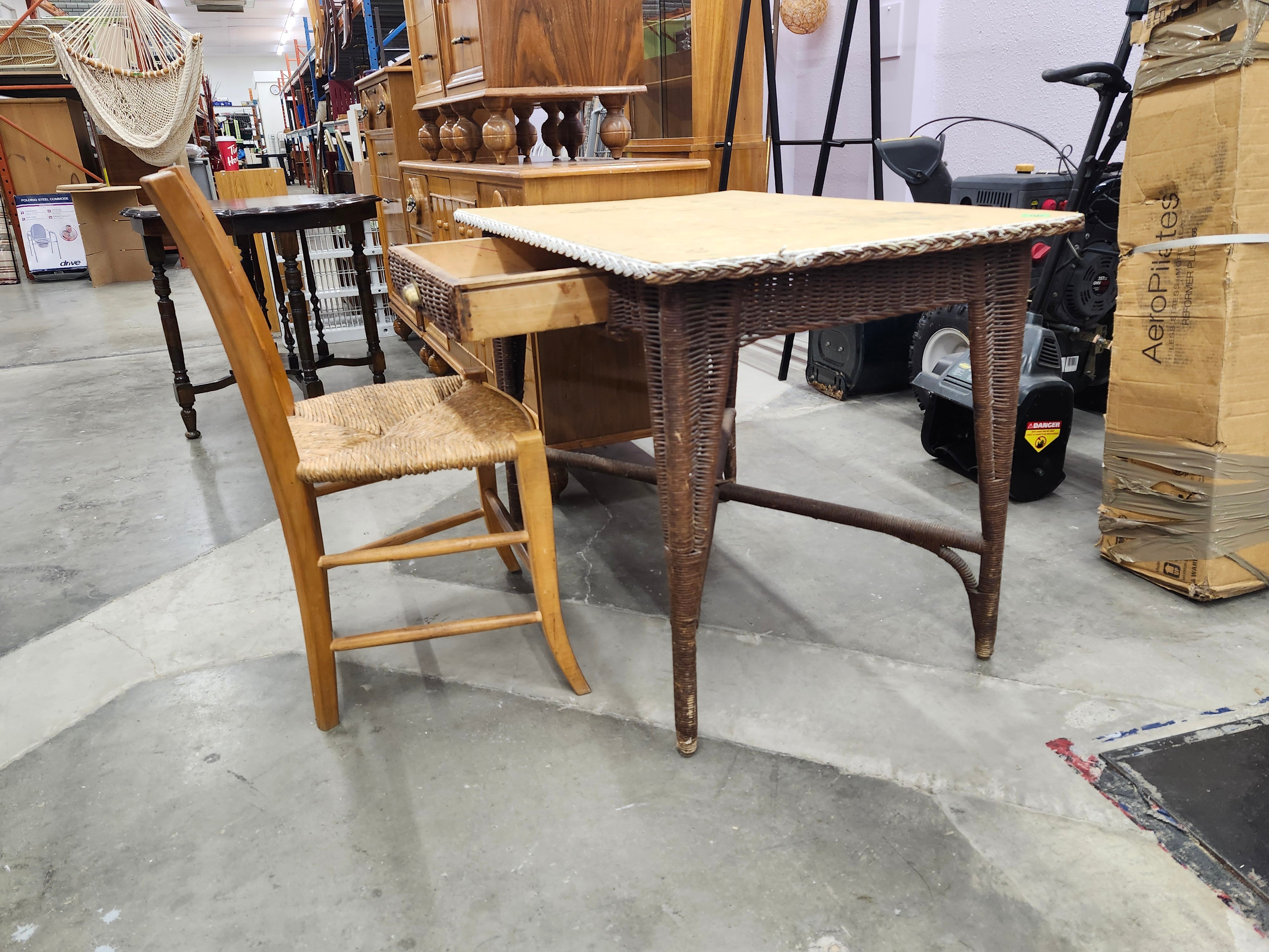 Wicker / bamboo table & chair
