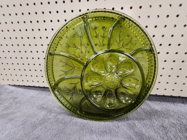 Green glass plater egg / veggies
