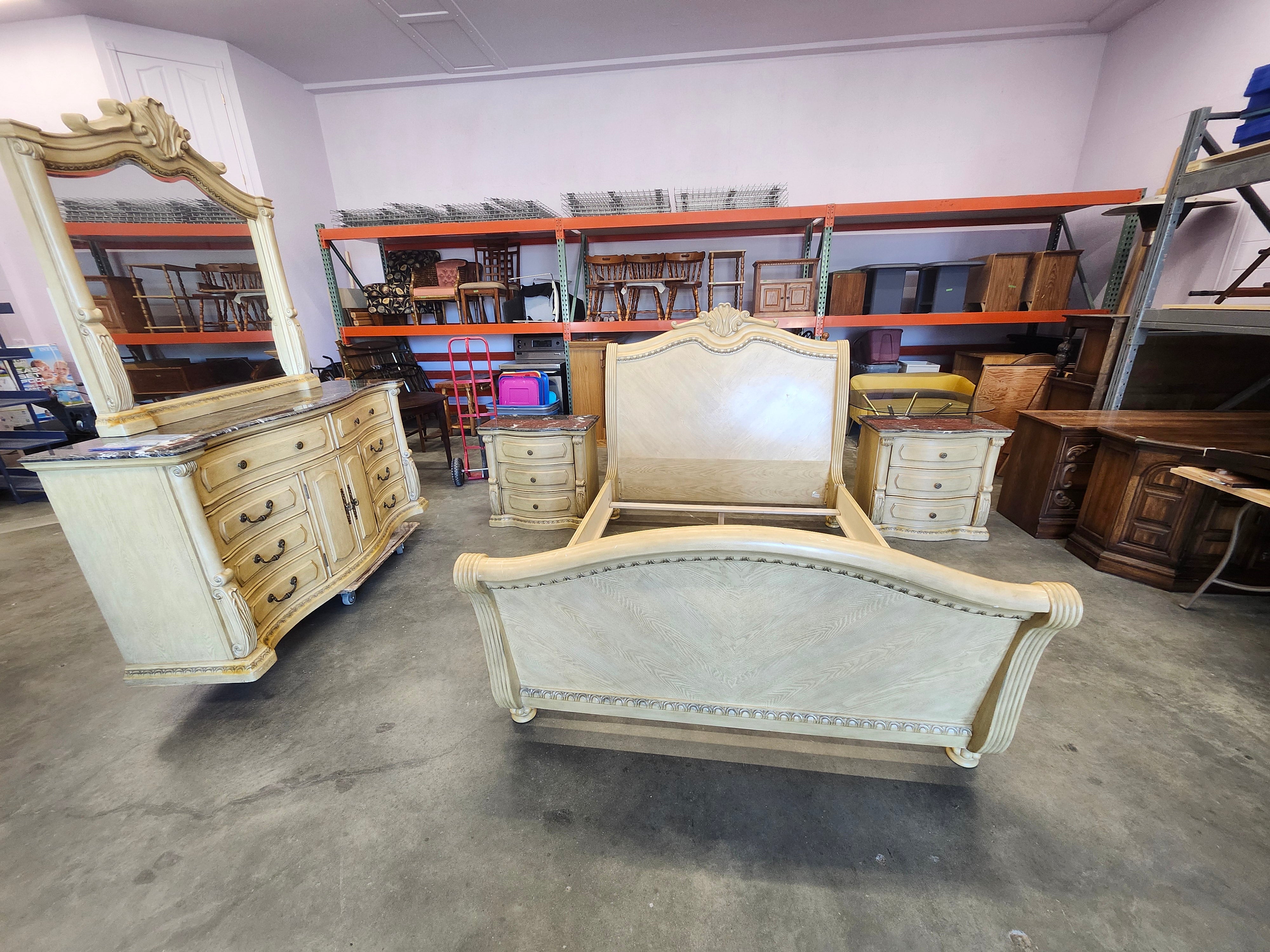 Queen bedroom set with marble tops