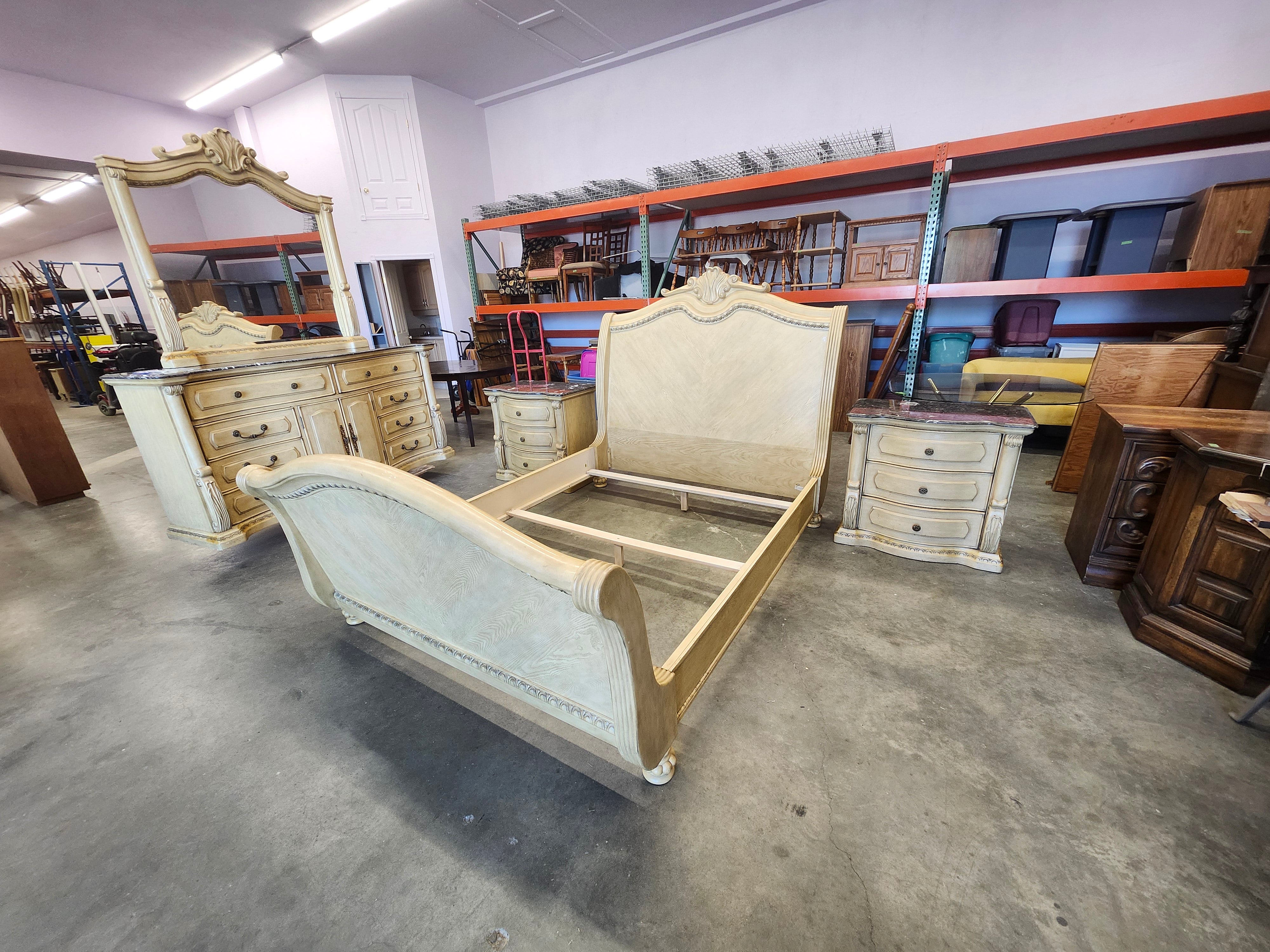 Queen bedroom set with marble tops
