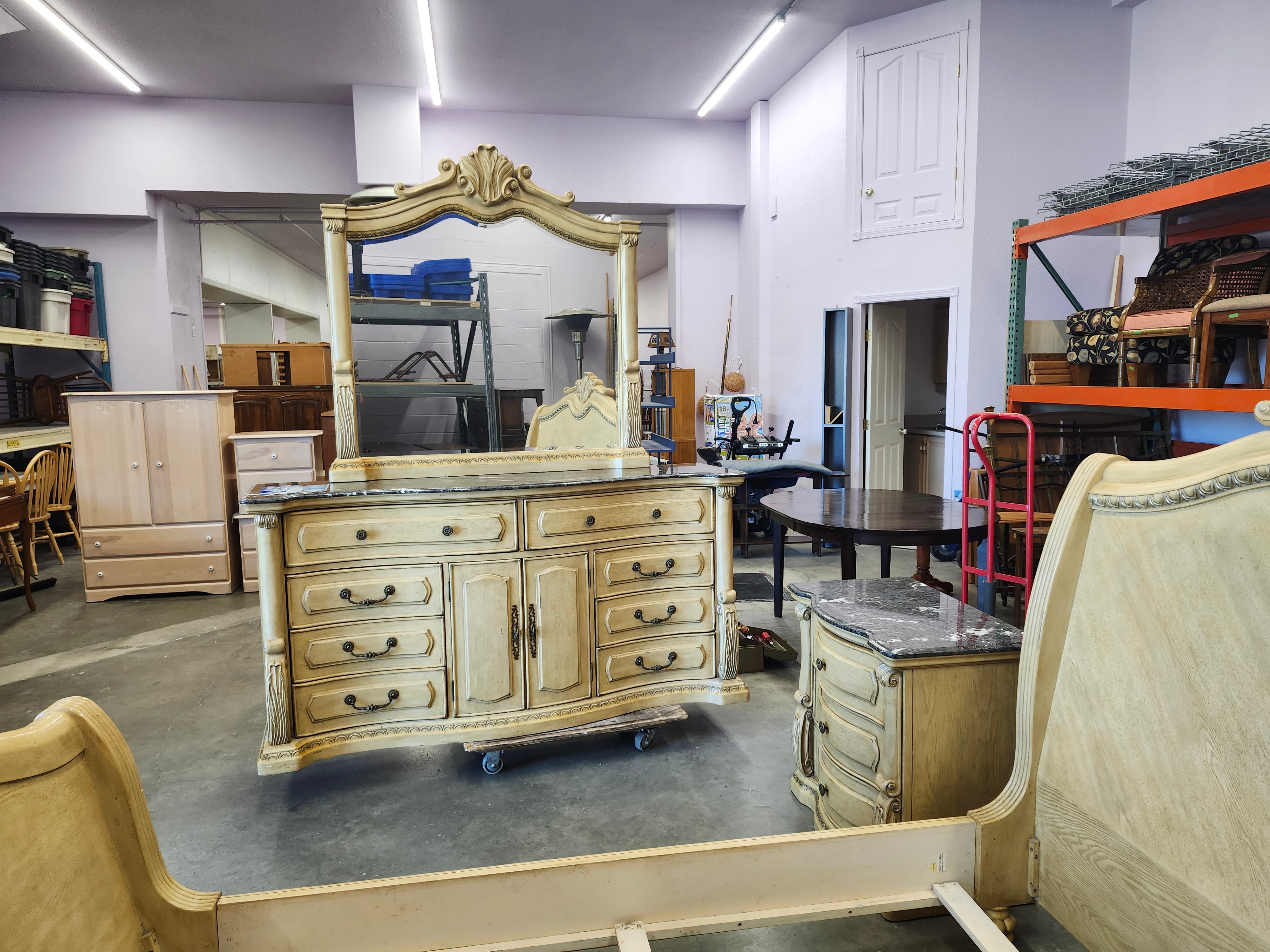 Queen bedroom set with marble tops