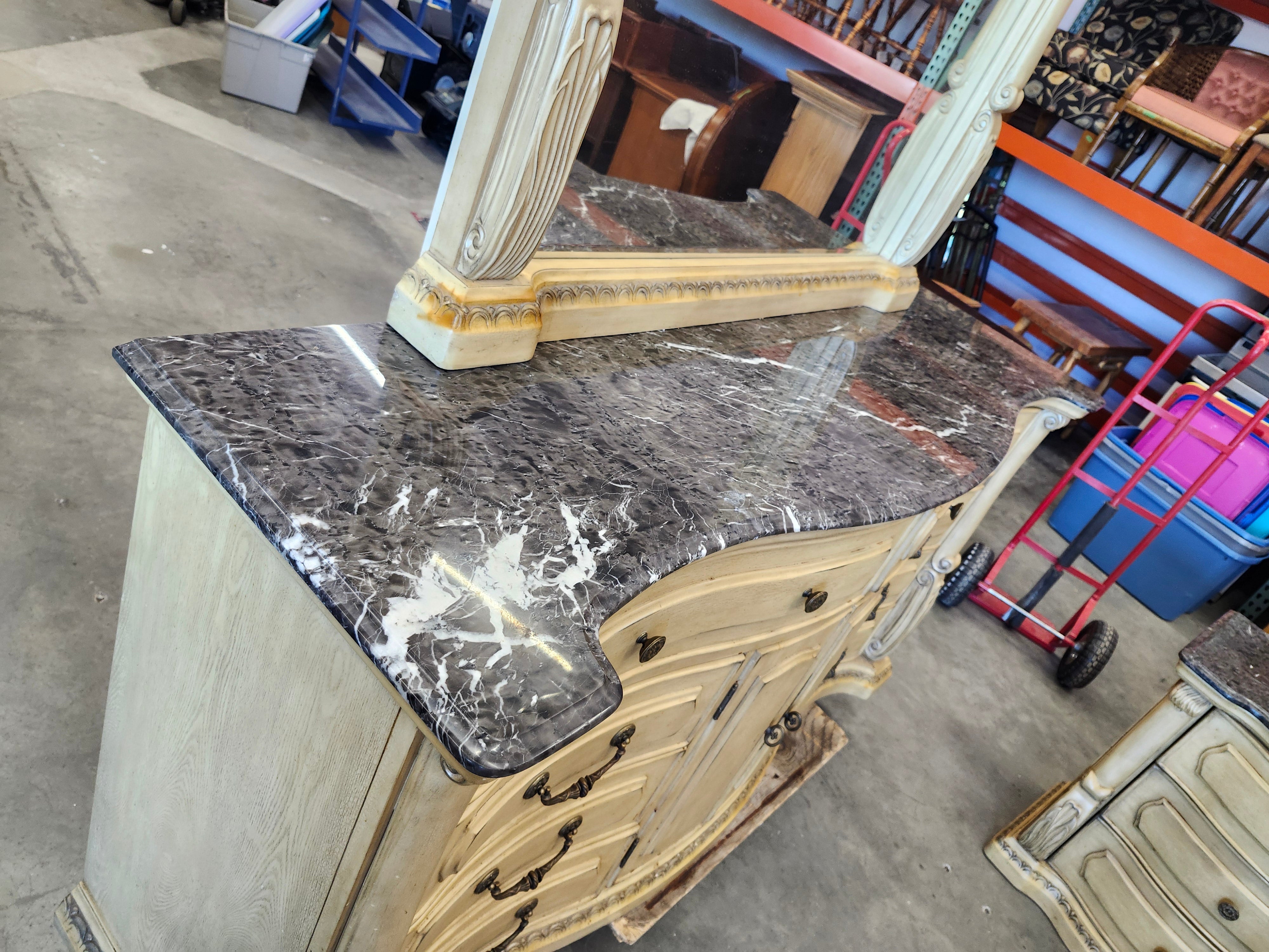 Queen bedroom set with marble tops