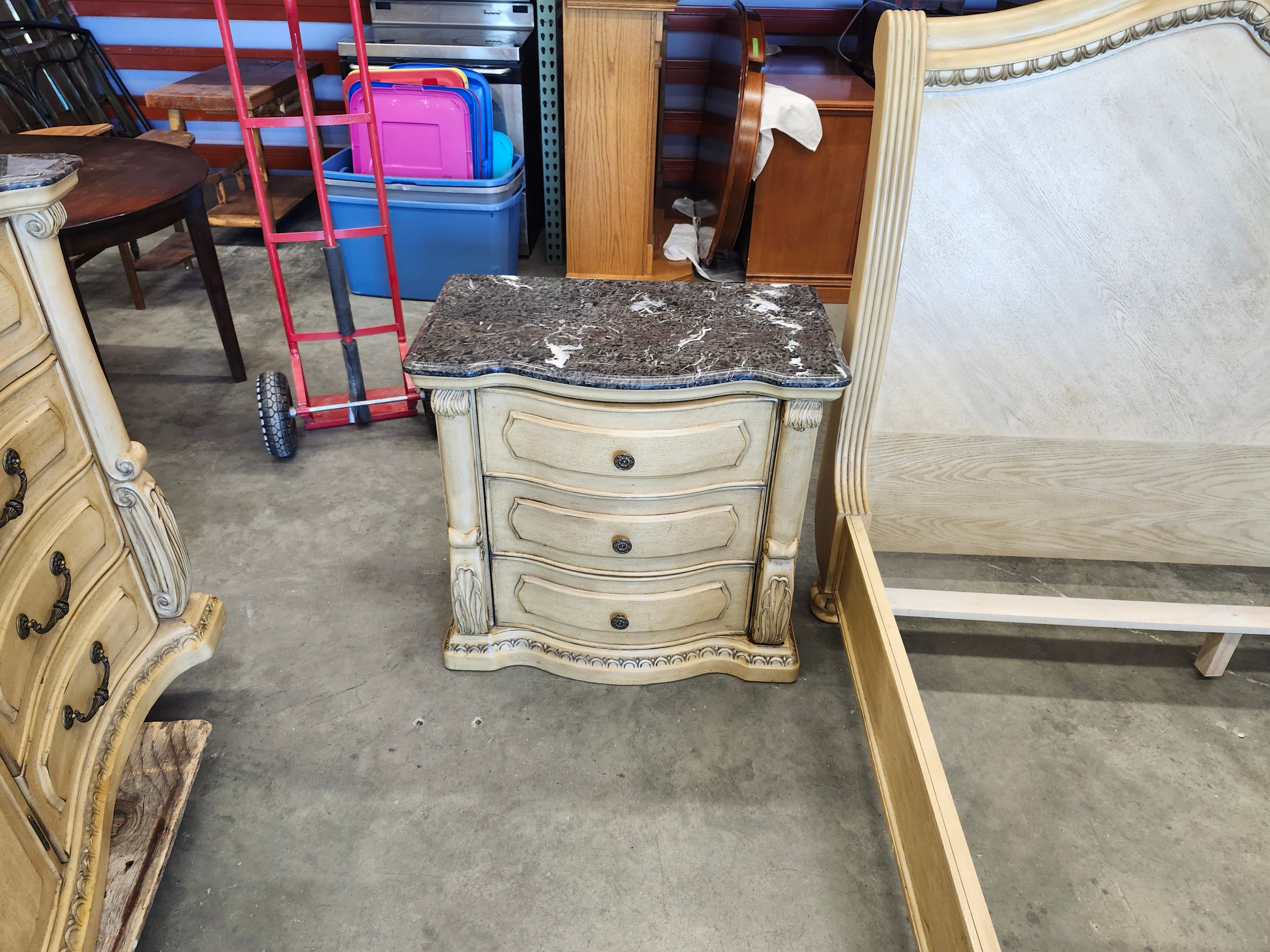 Queen bedroom set with marble tops