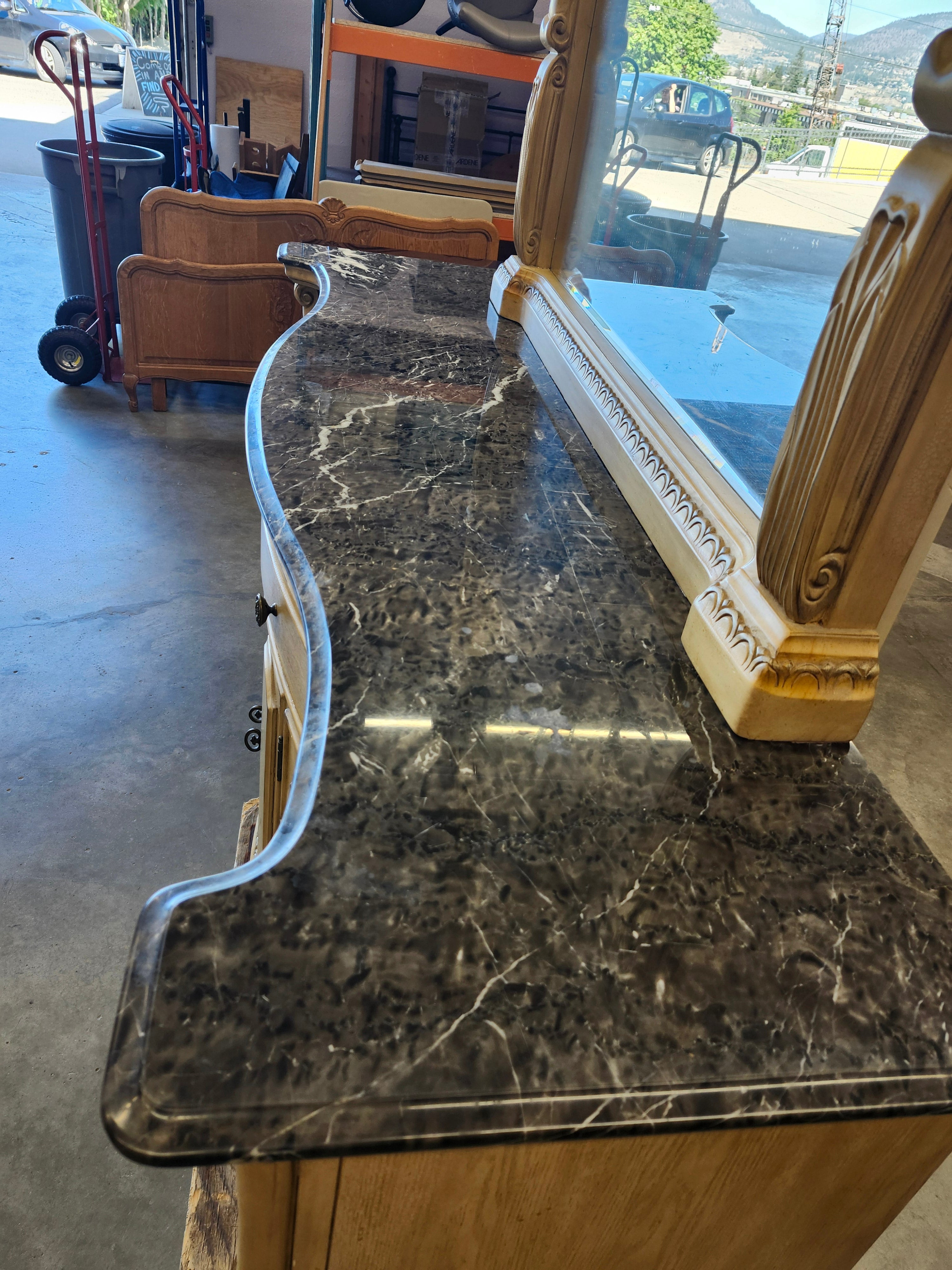 Queen bedroom set with marble tops