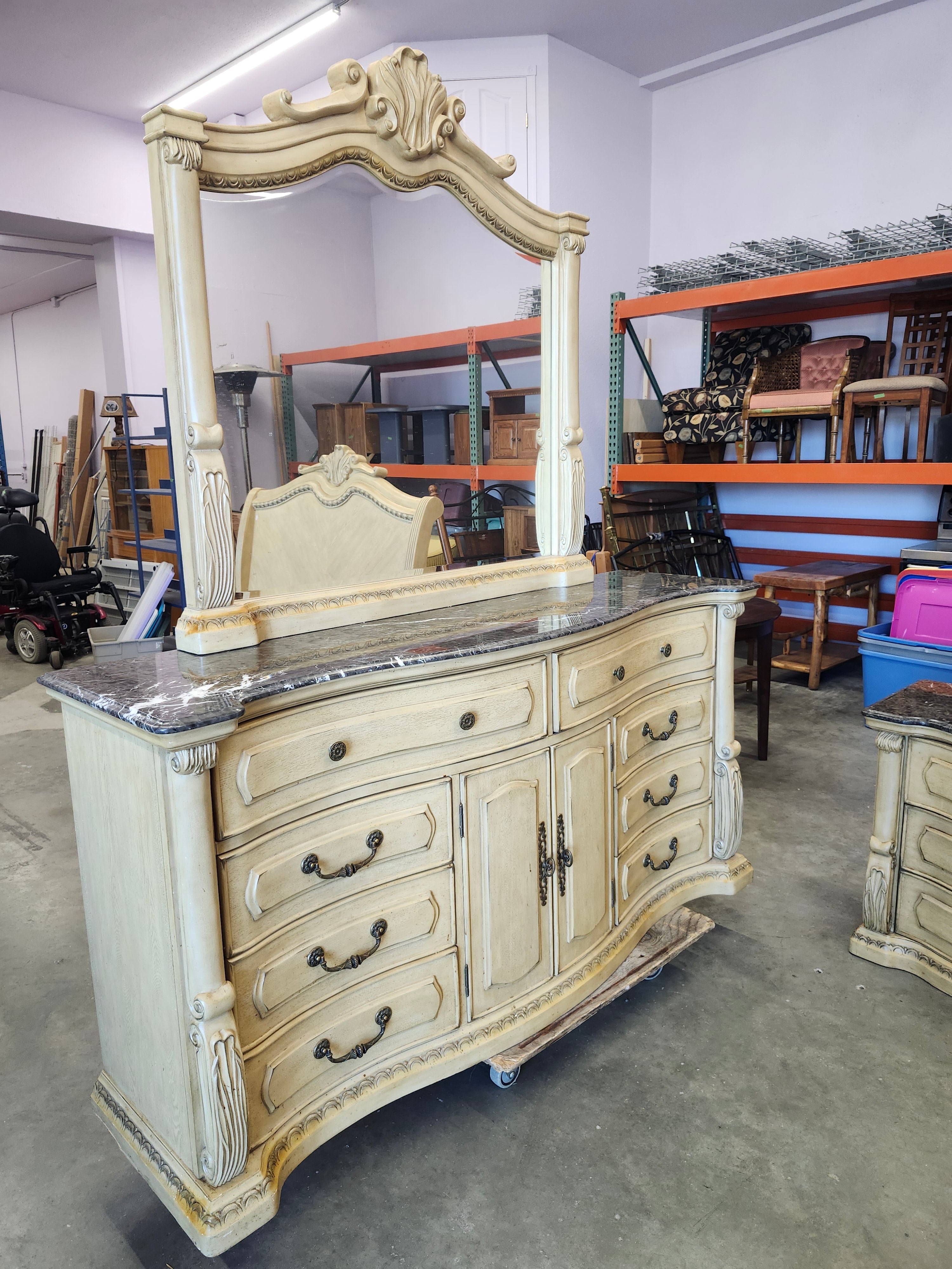 Queen bedroom set with marble tops