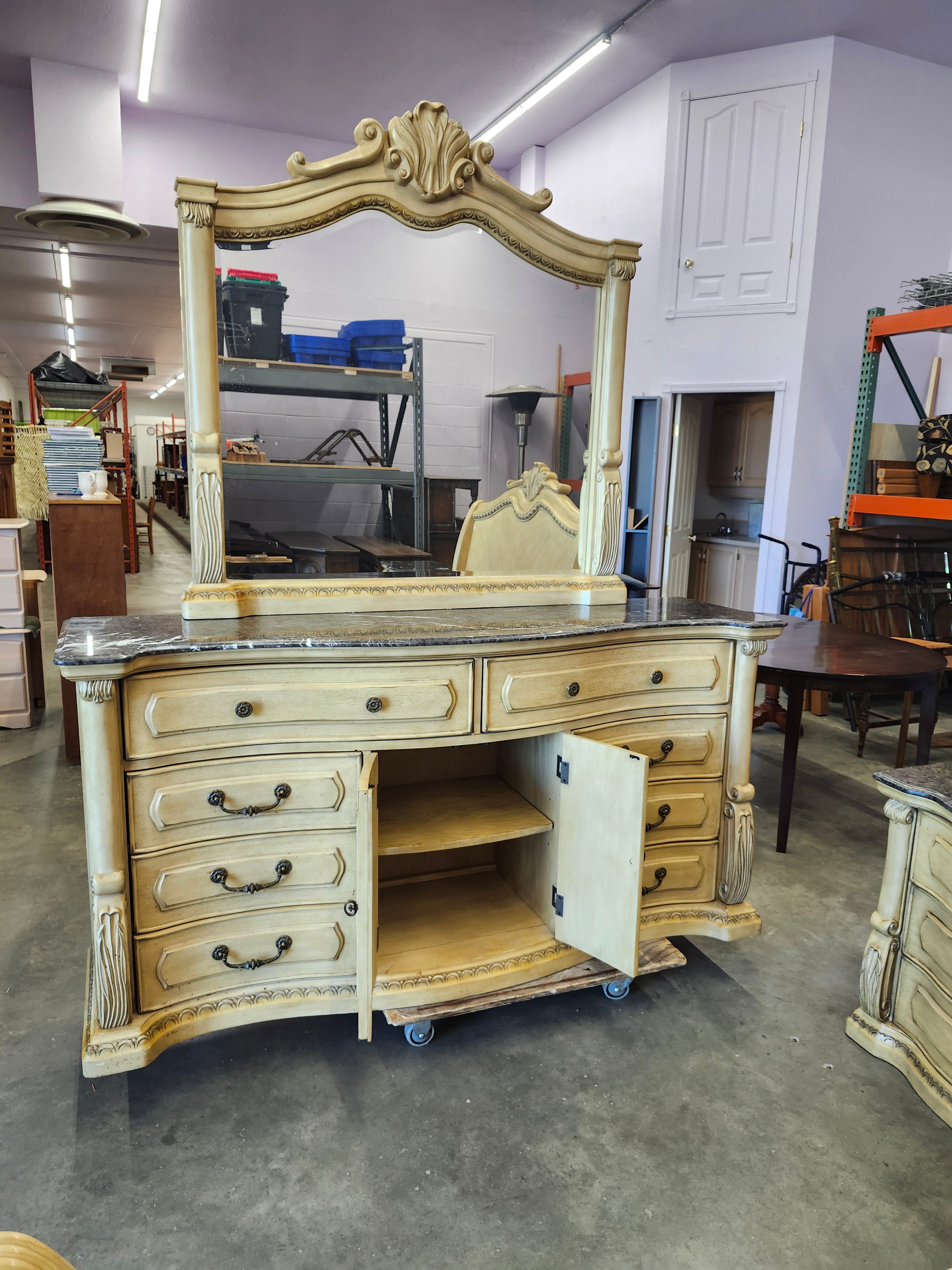 Queen bedroom set with marble tops