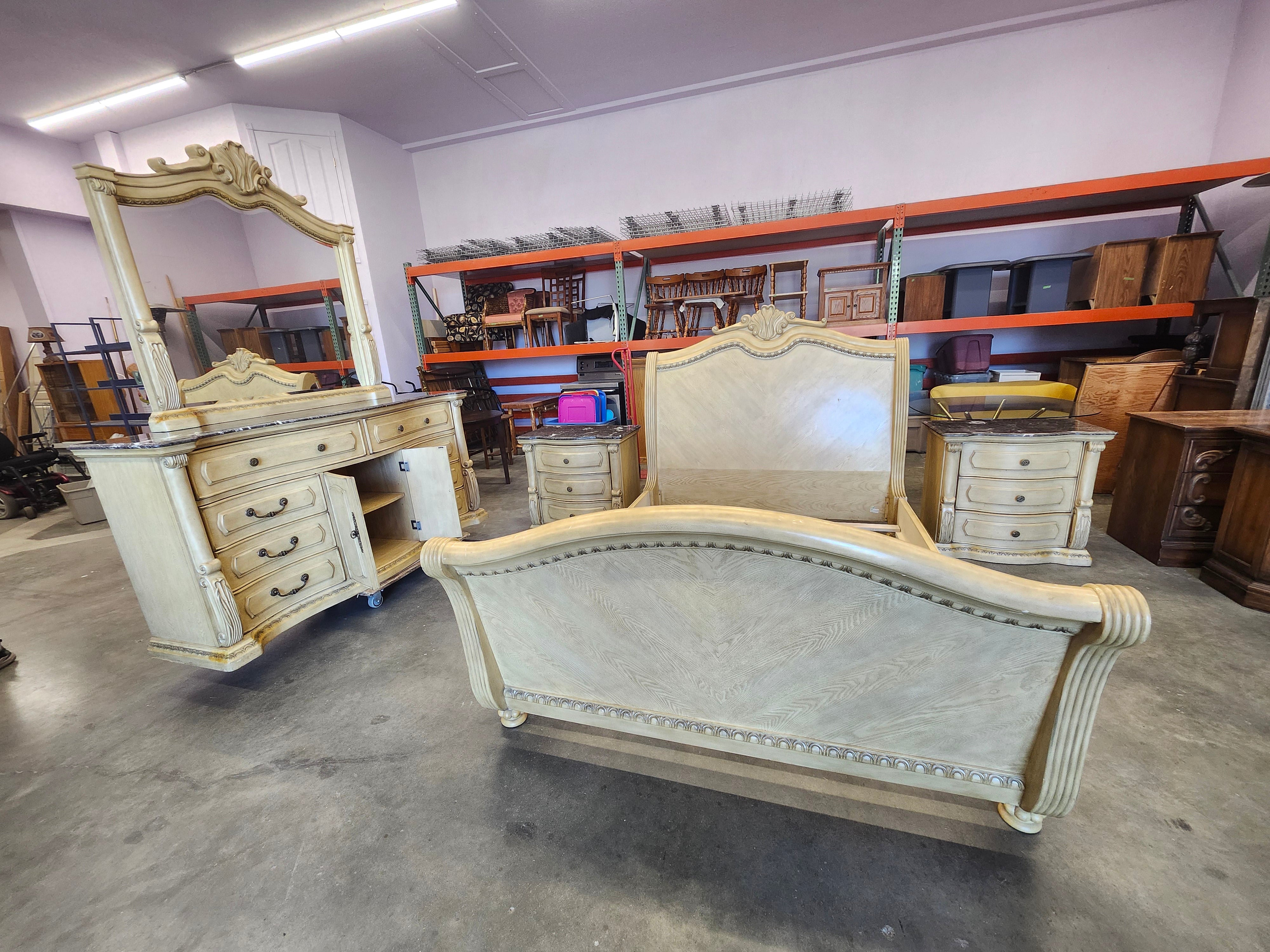 Queen bedroom set with marble tops