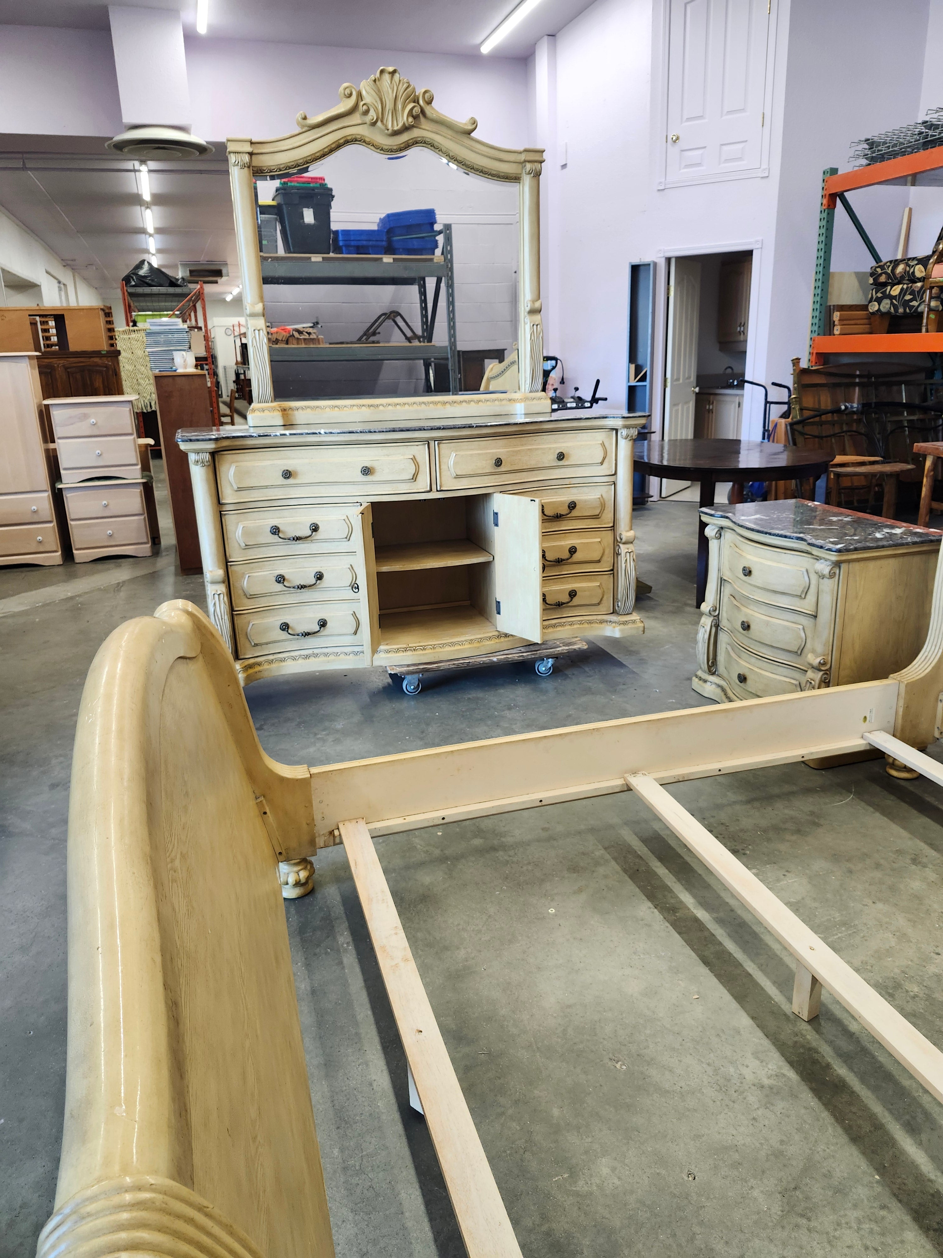 Queen bedroom set with marble tops