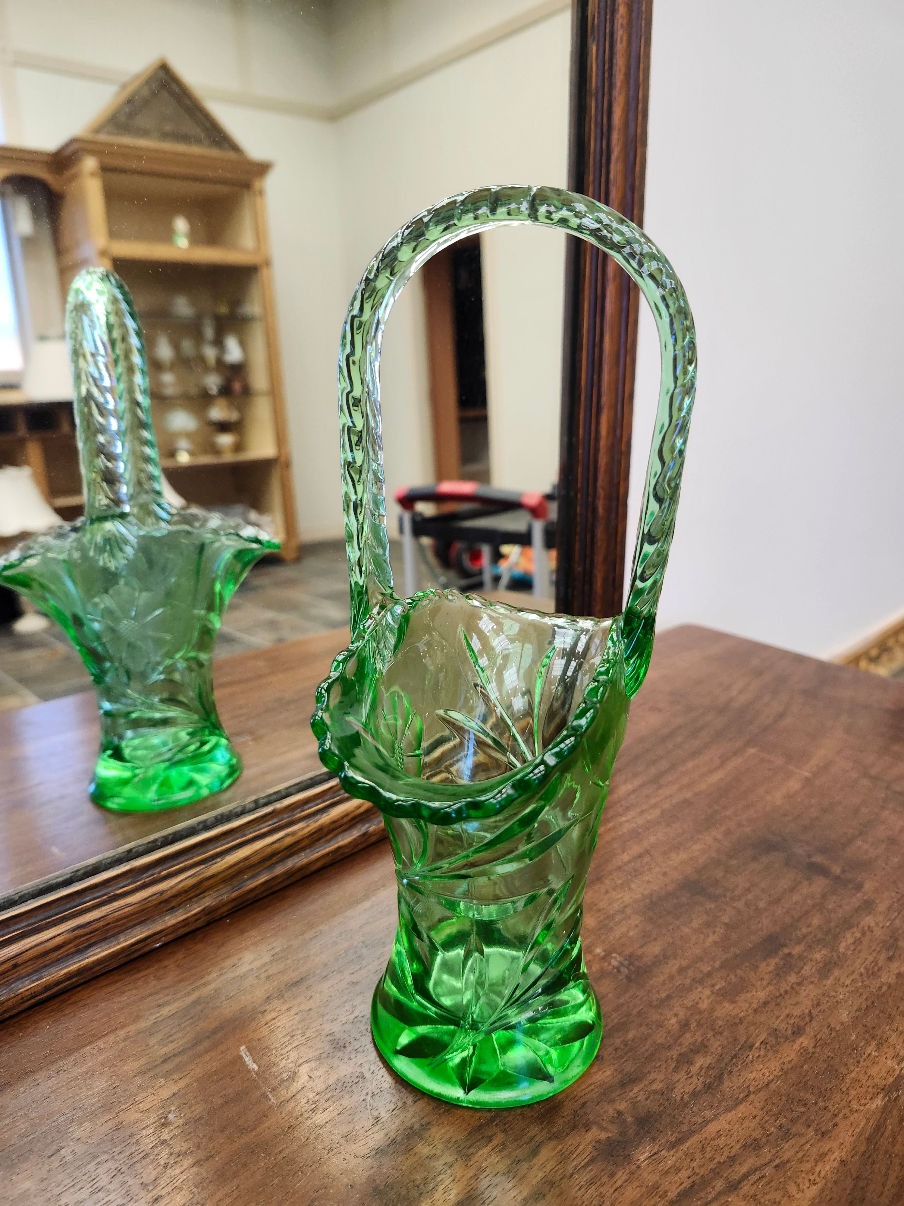 Green glass basket
