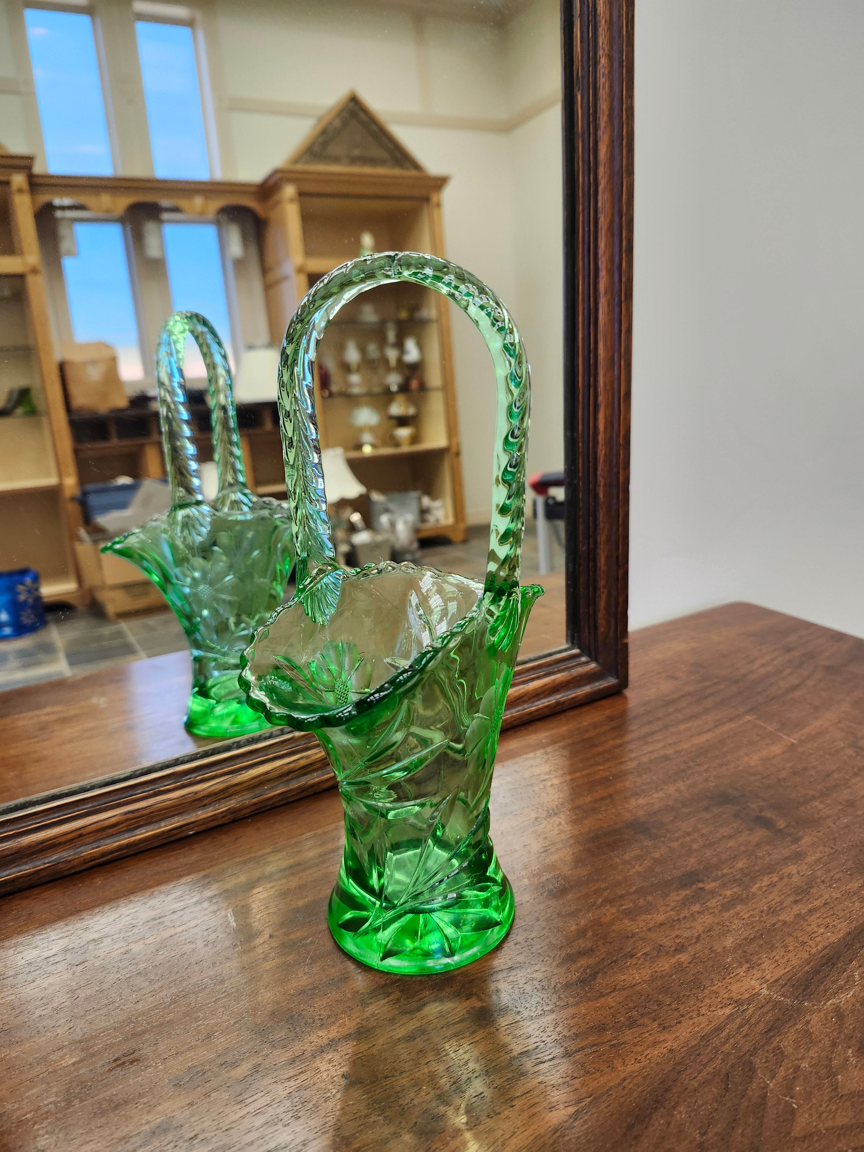 Green glass basket