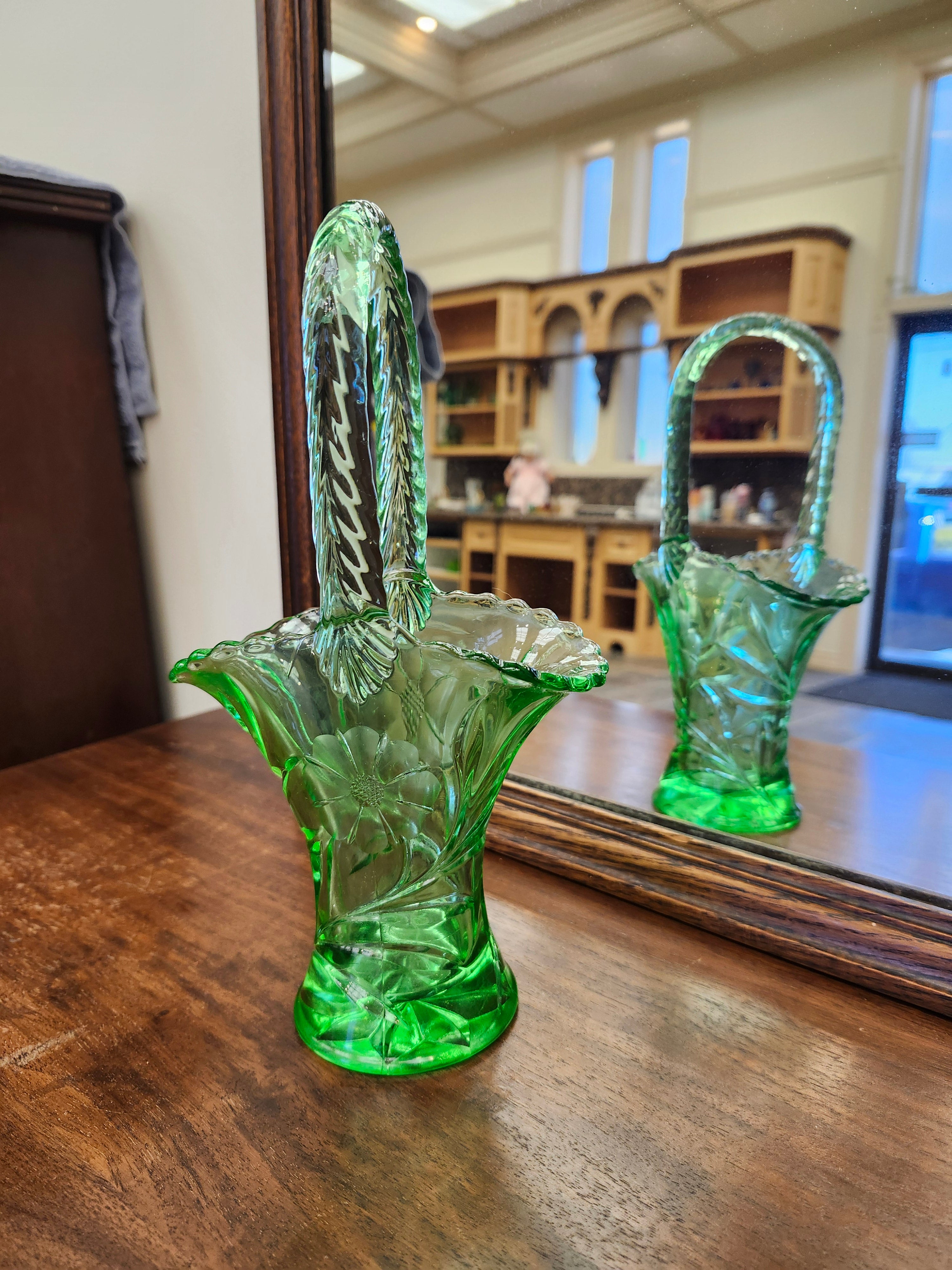 Green glass basket