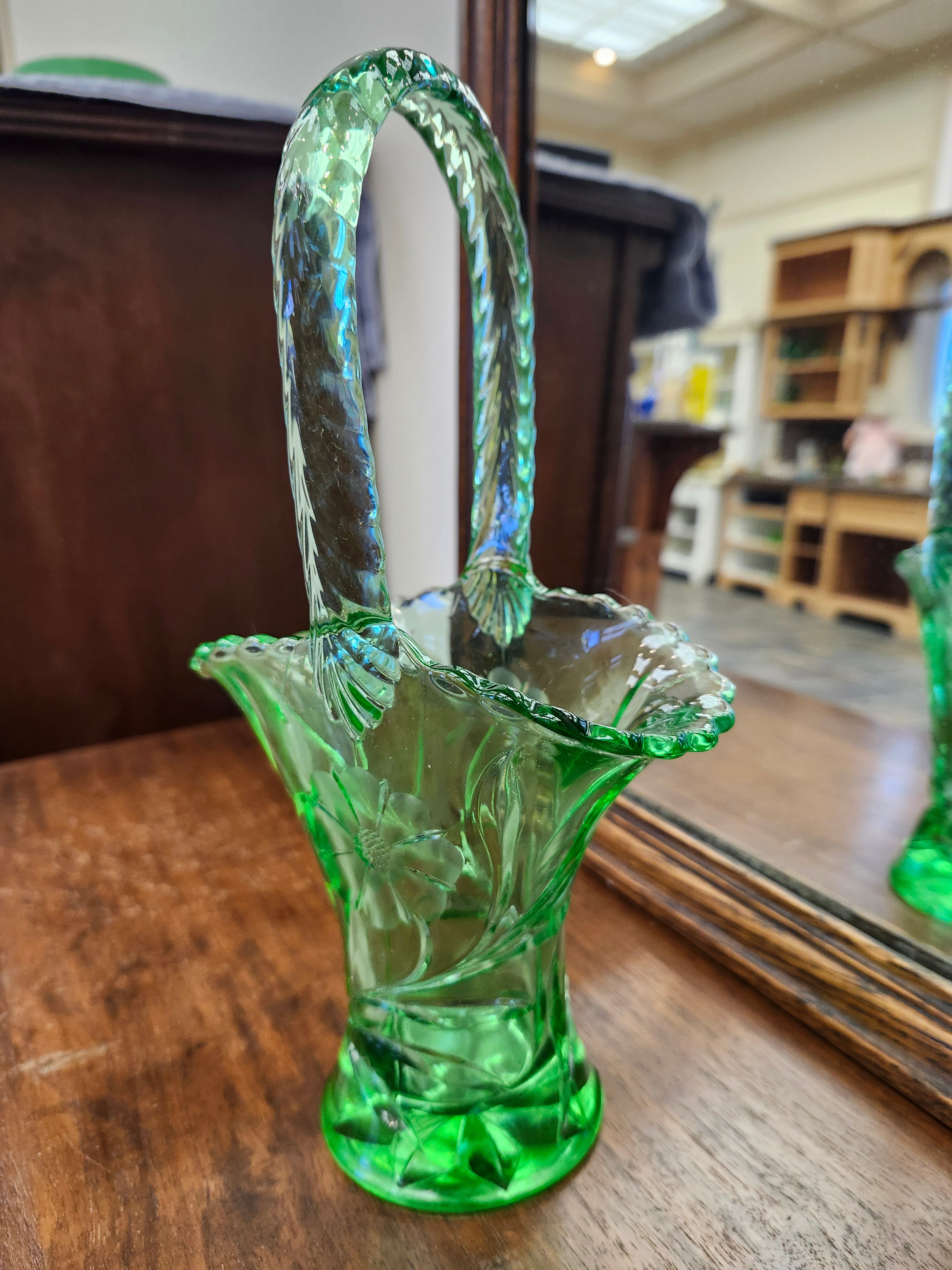 Green glass basket