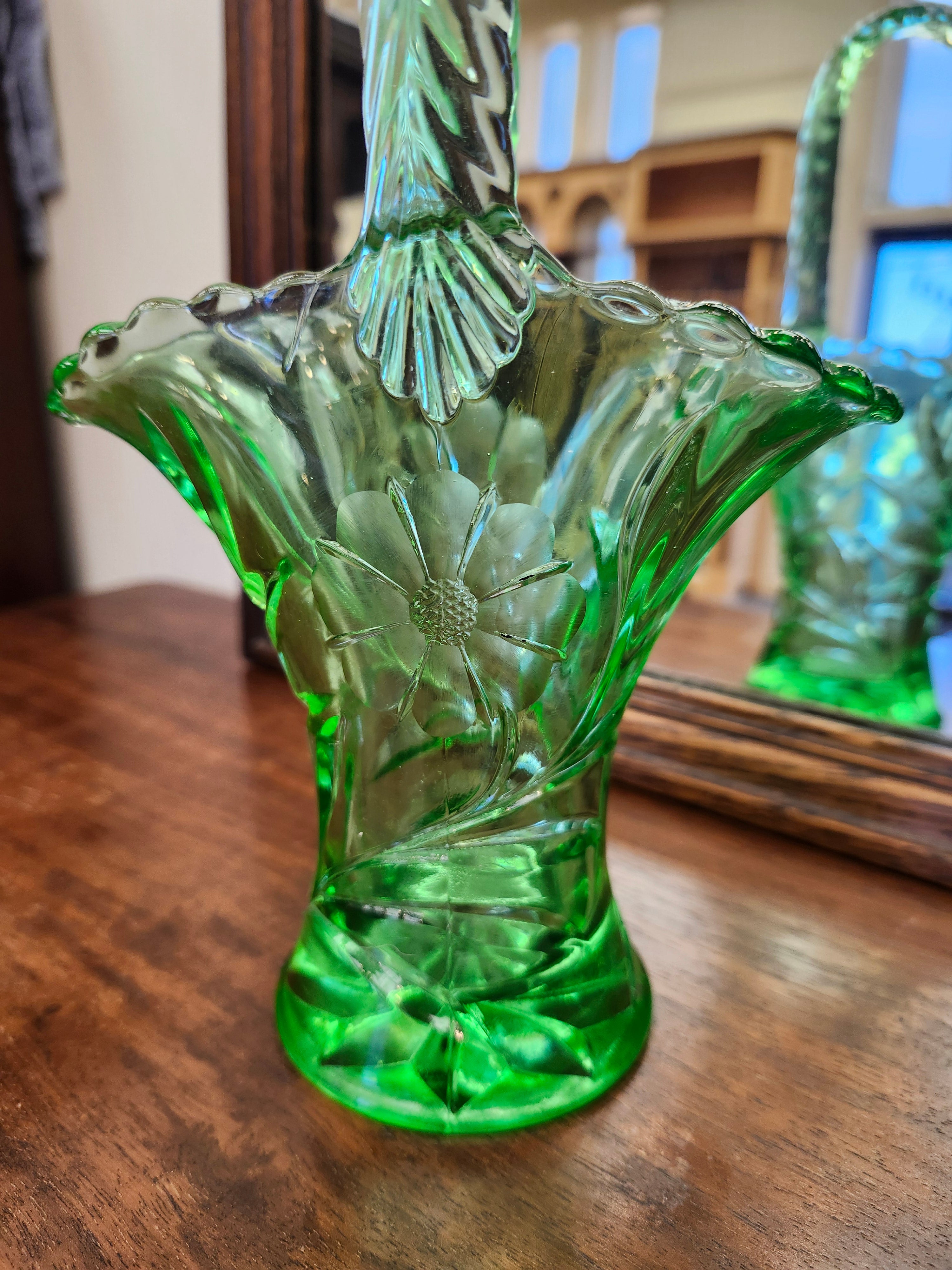 Green glass basket