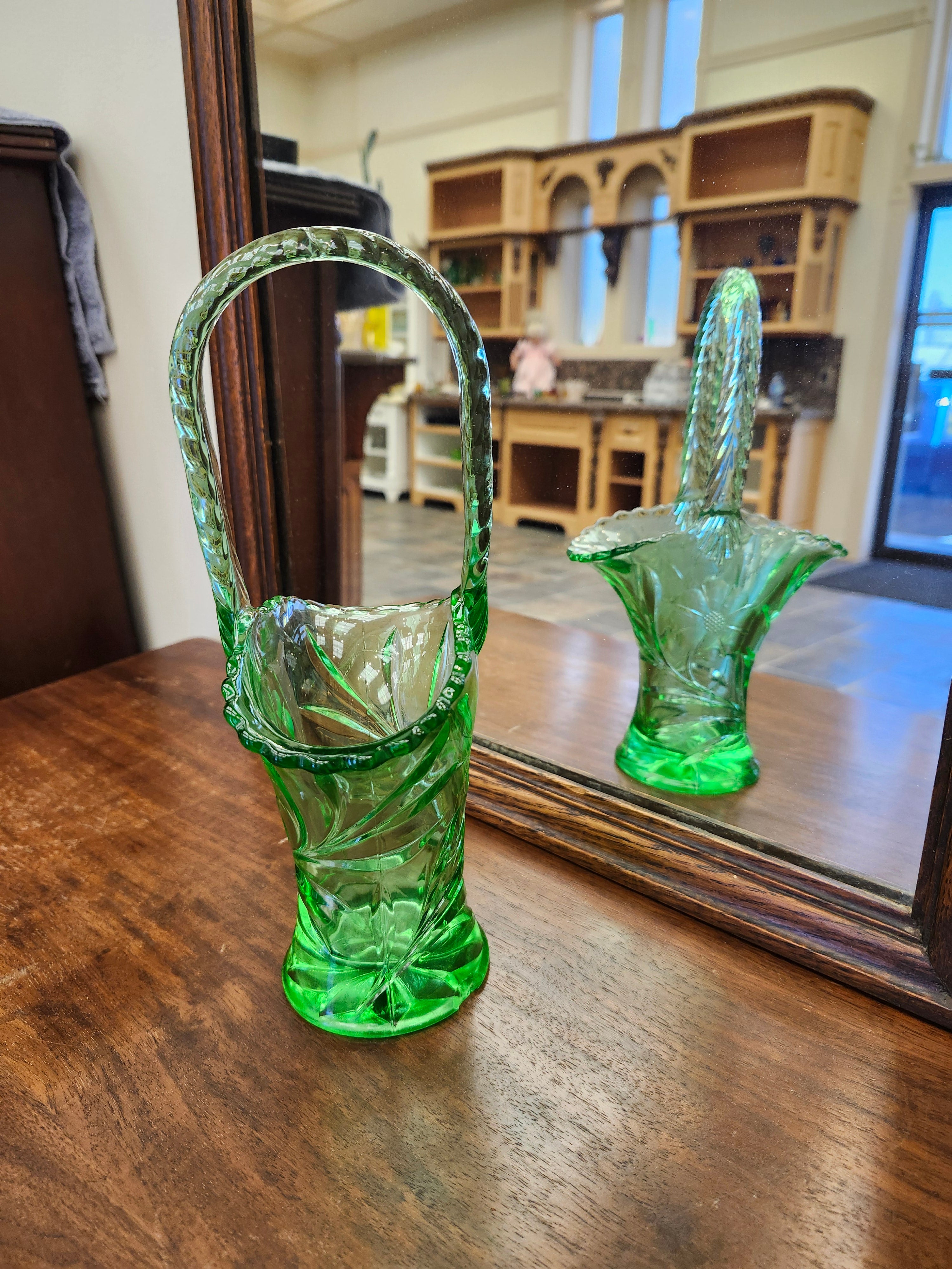 Green glass basket