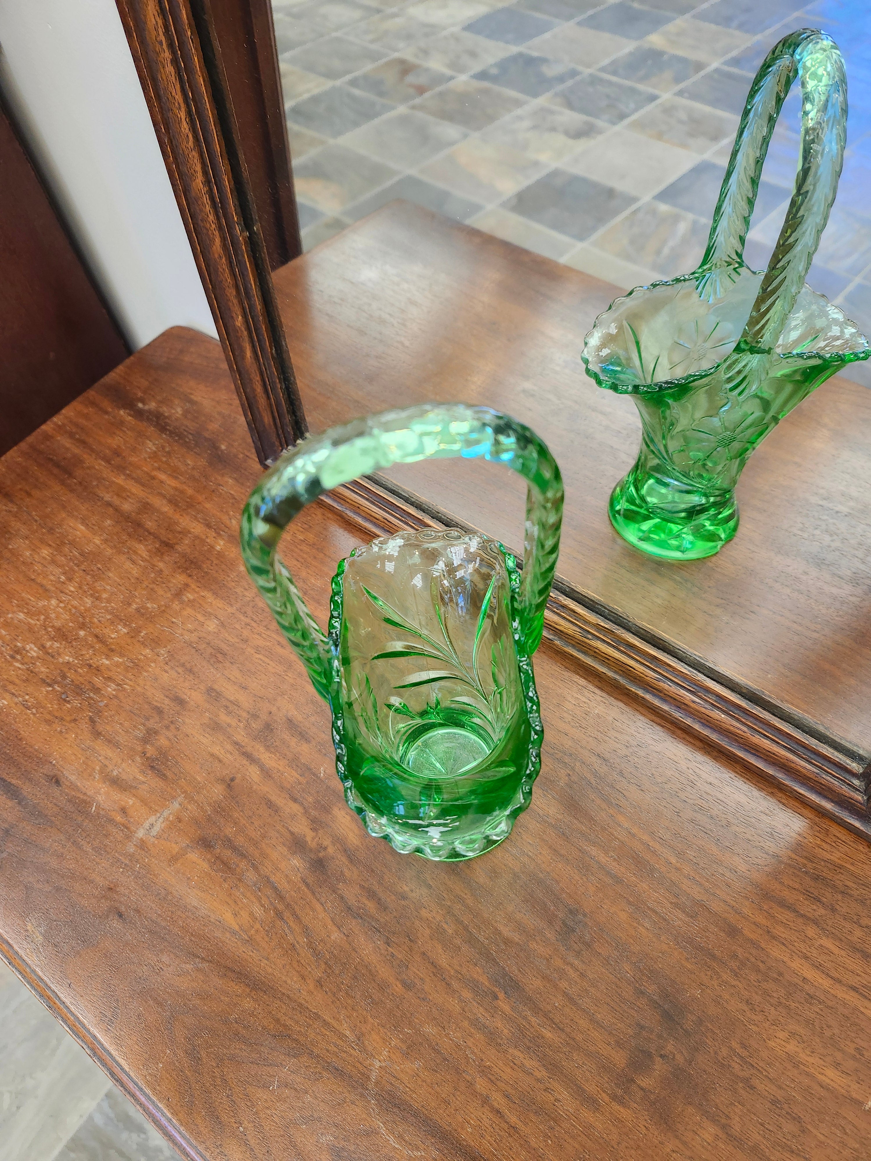 Green glass basket