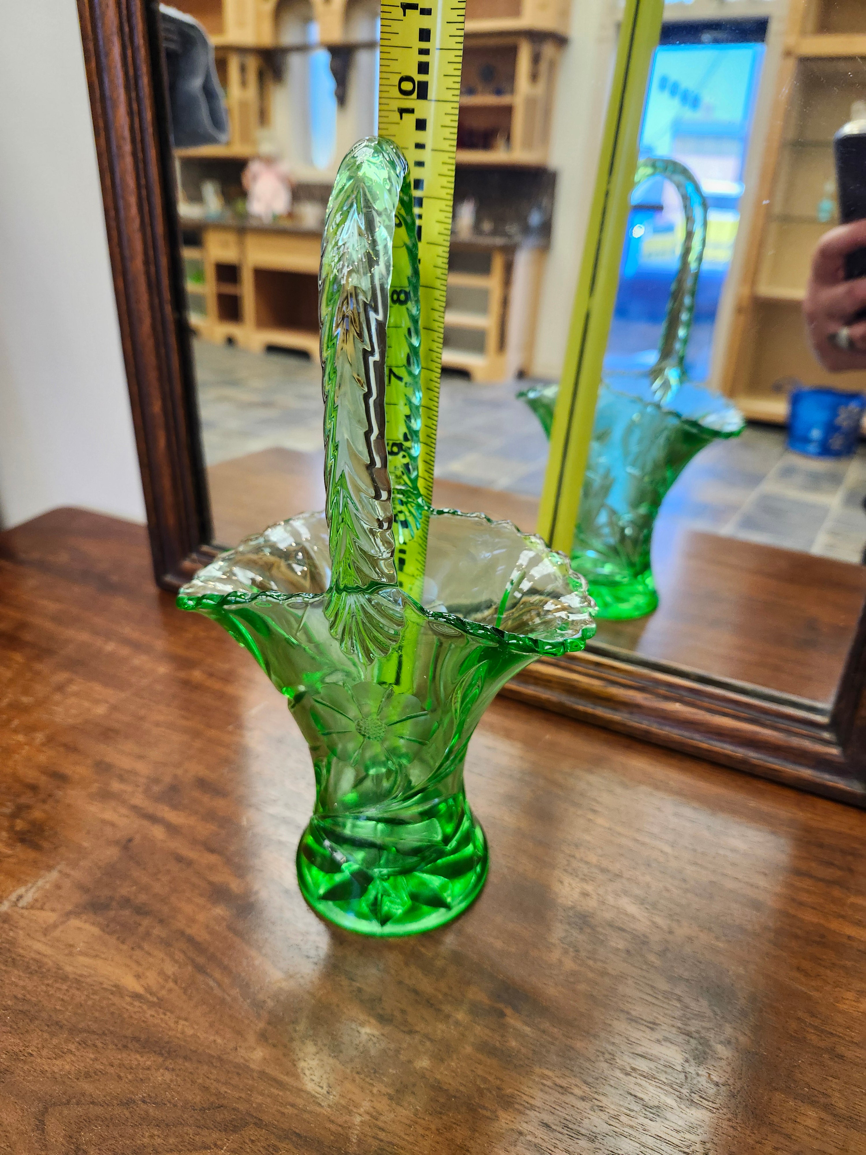 Green glass basket
