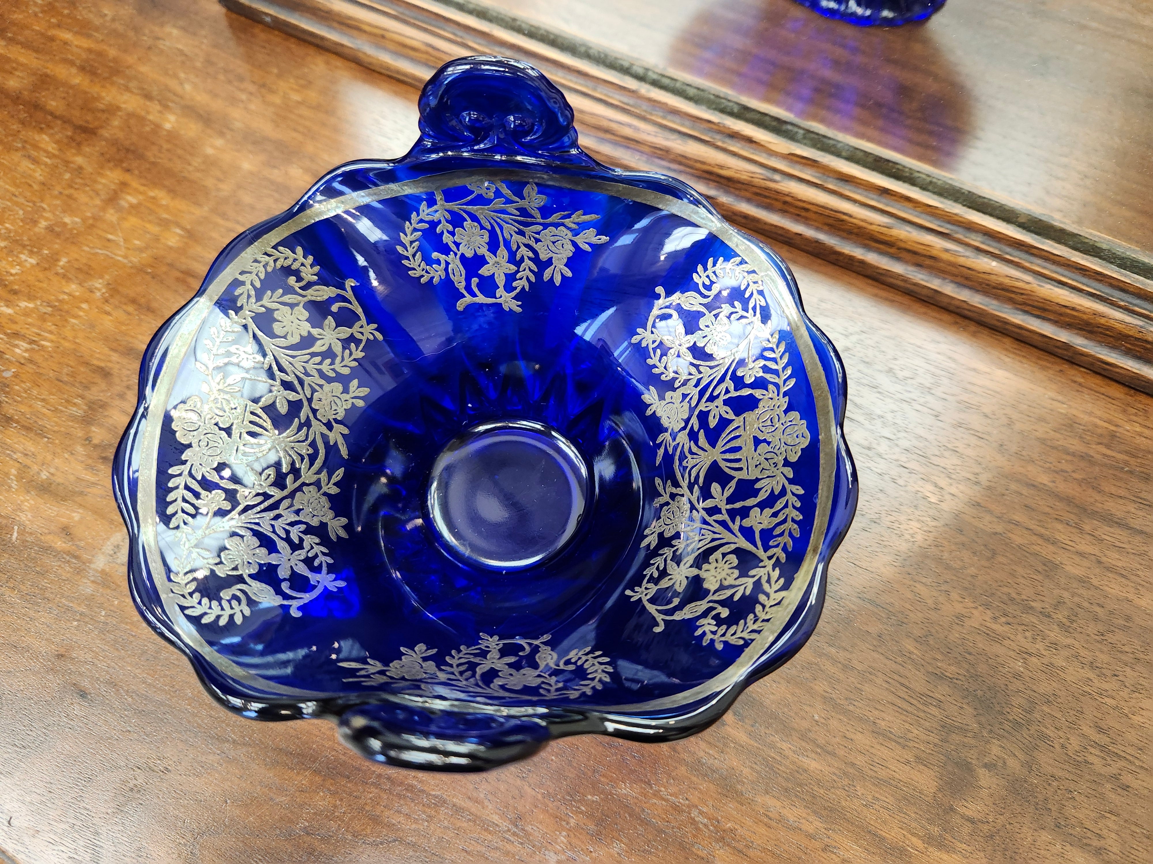 1930 silver underlay blue candy dish