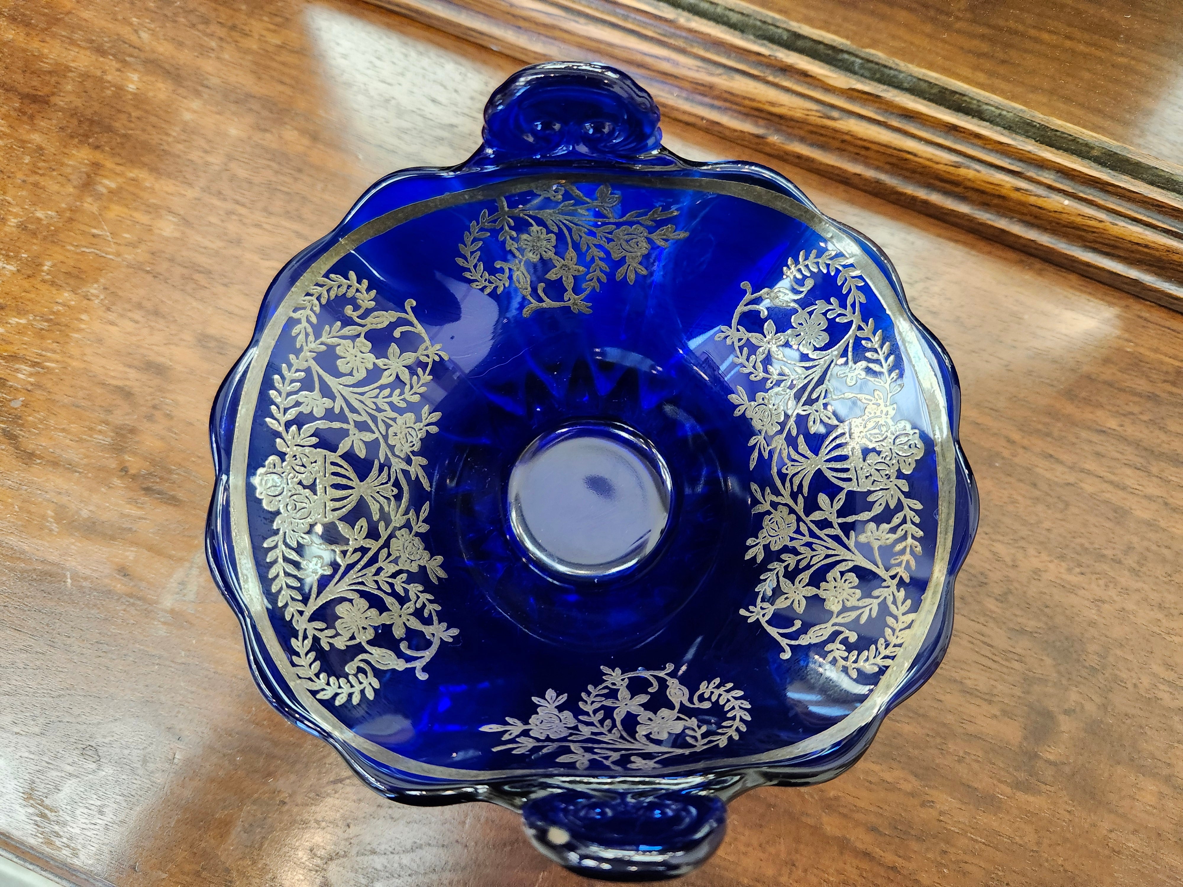 1930 silver underlay blue candy dish