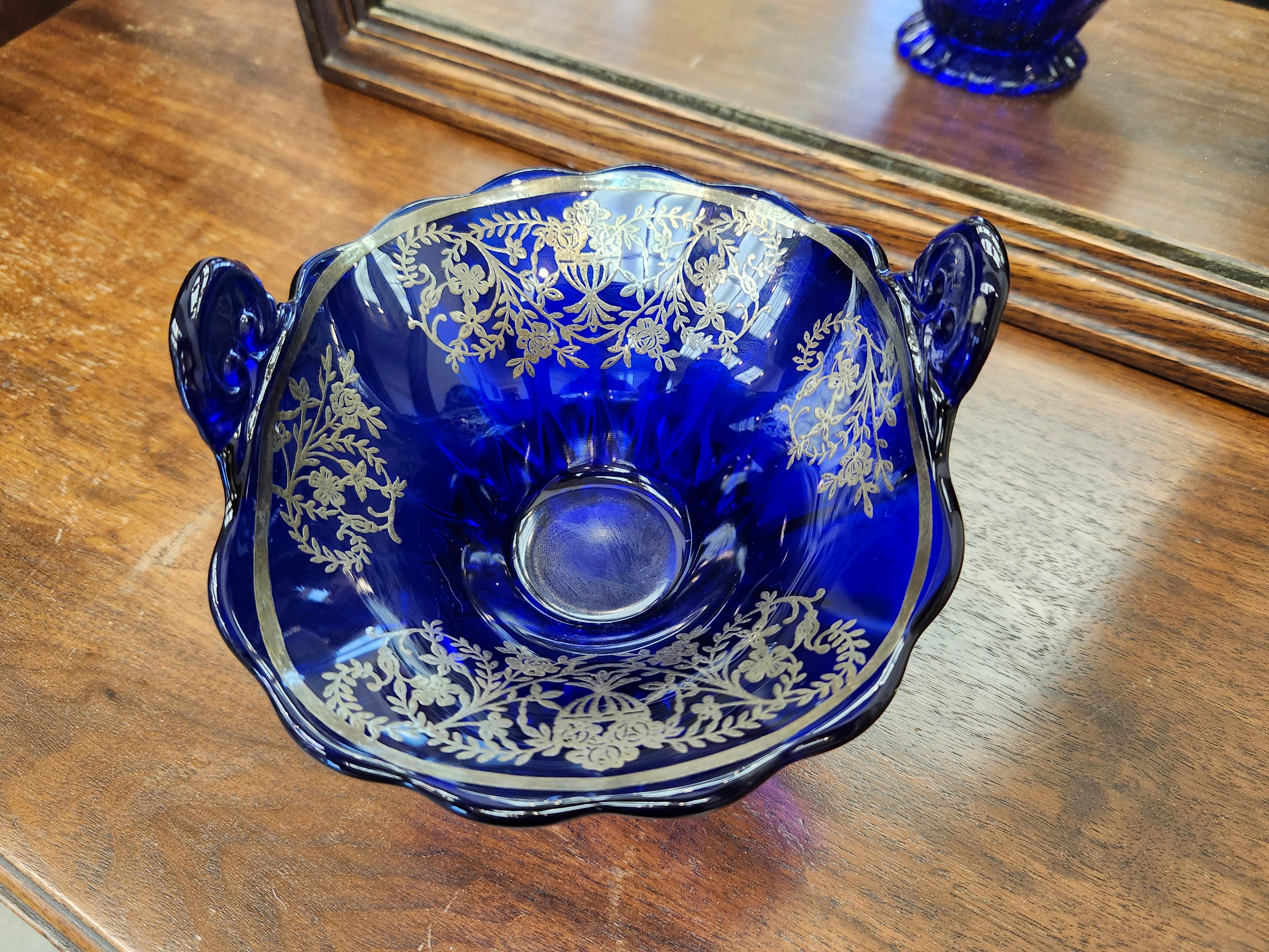 1930 silver underlay blue candy dish