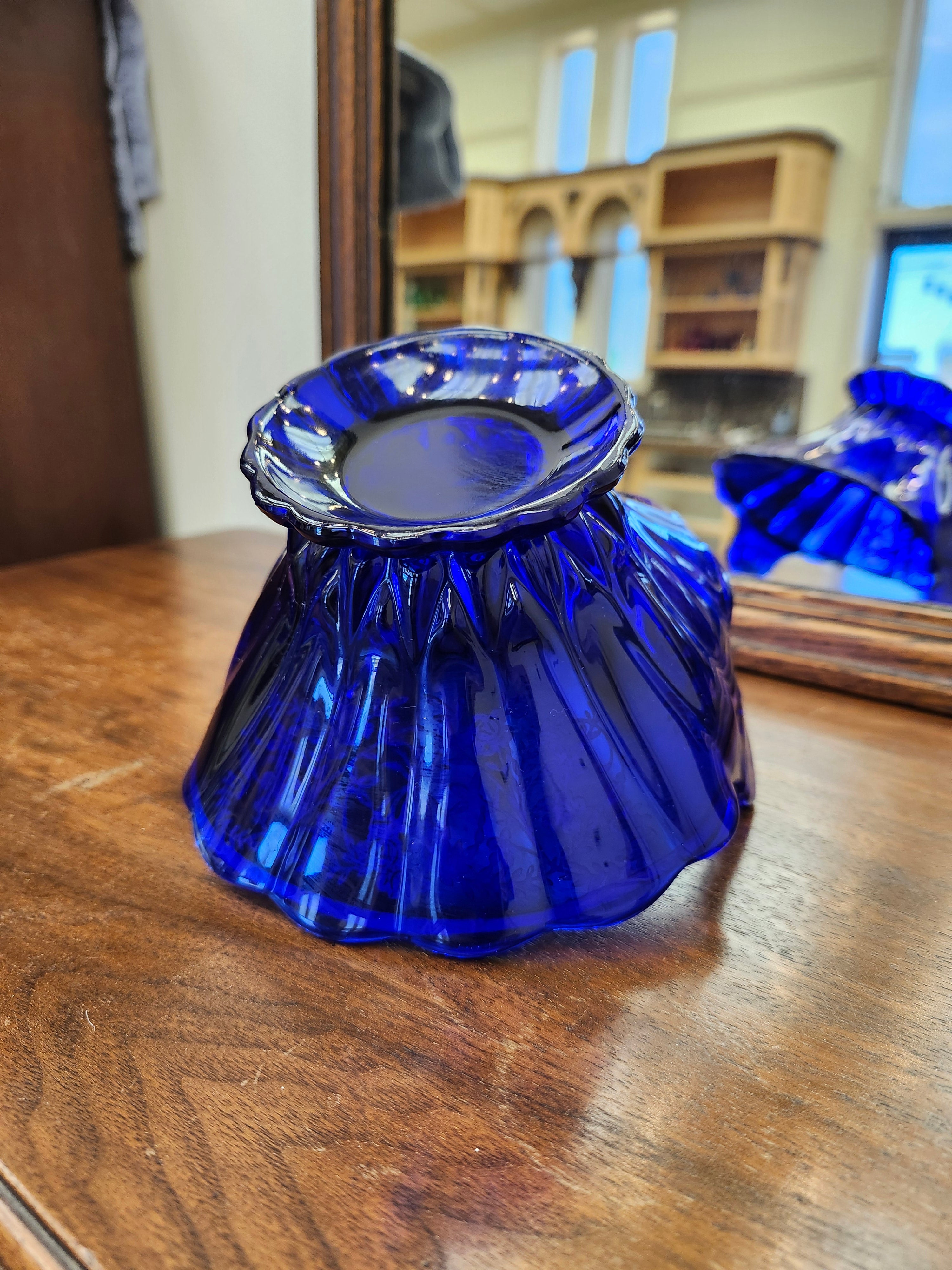 1930 silver underlay blue candy dish