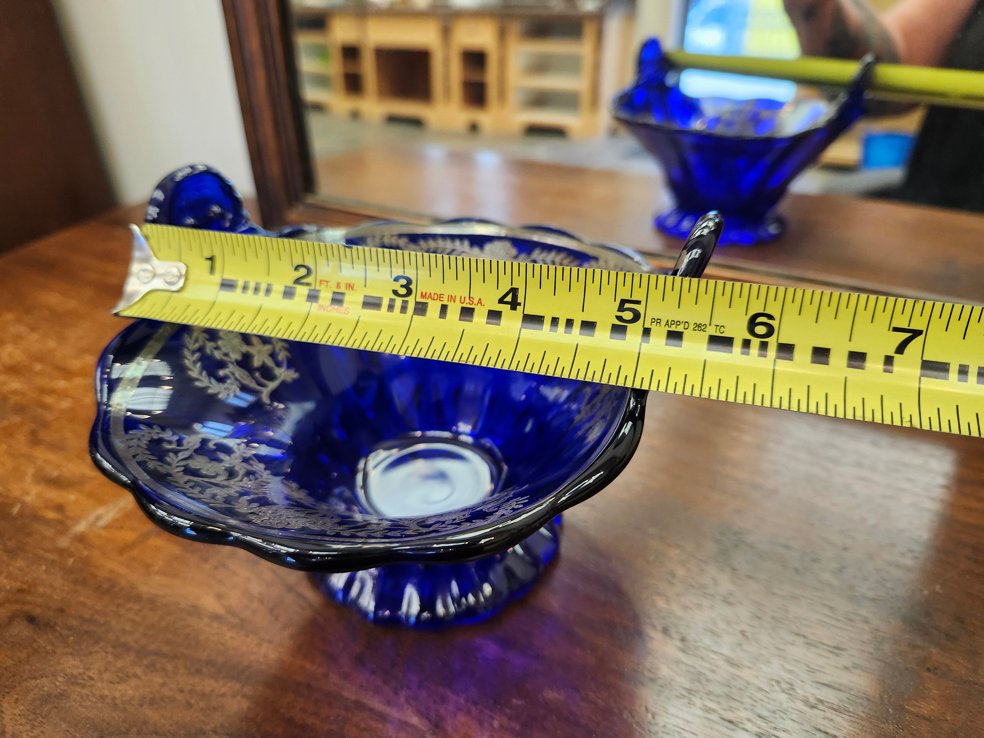 1930 silver underlay blue candy dish