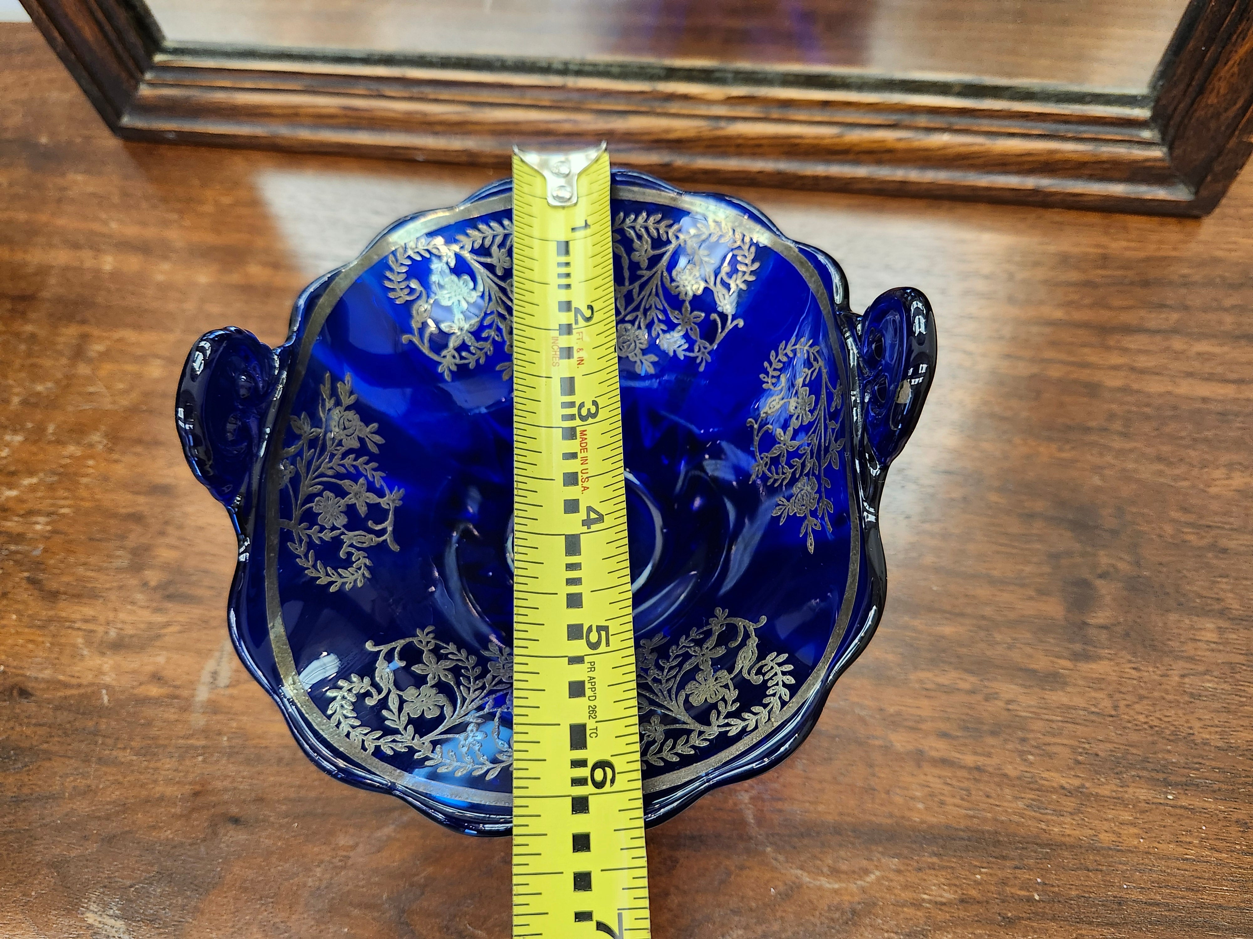 1930 silver underlay blue candy dish