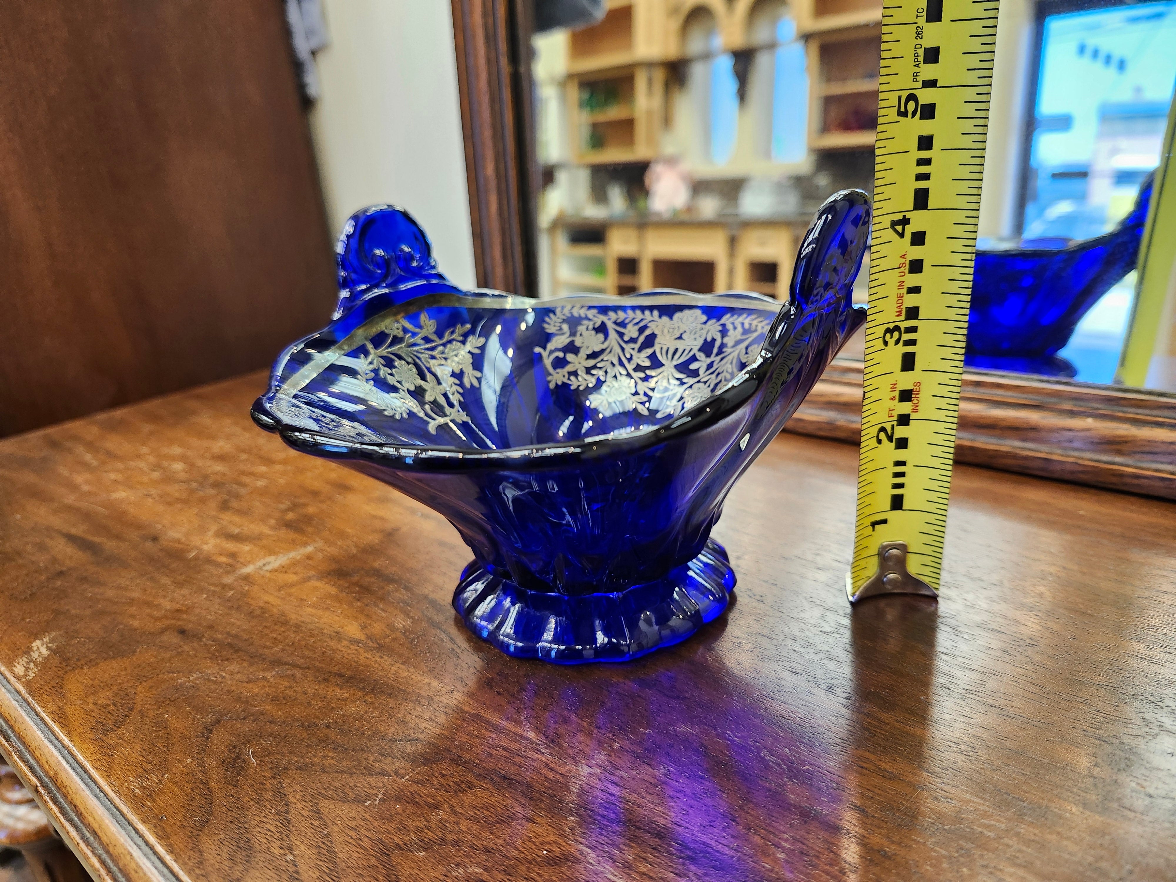 1930 silver underlay blue candy dish