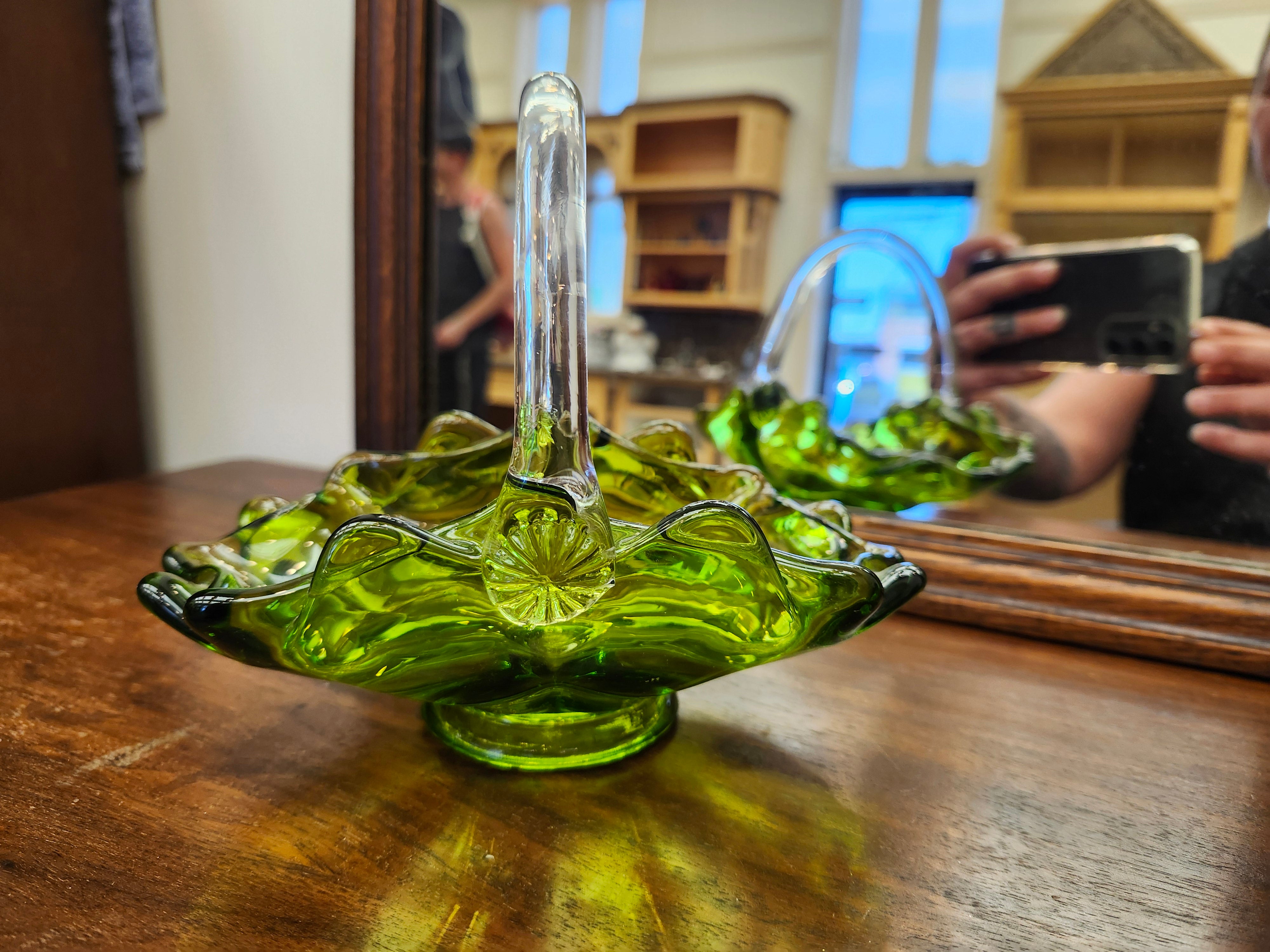 Viking green glass basket