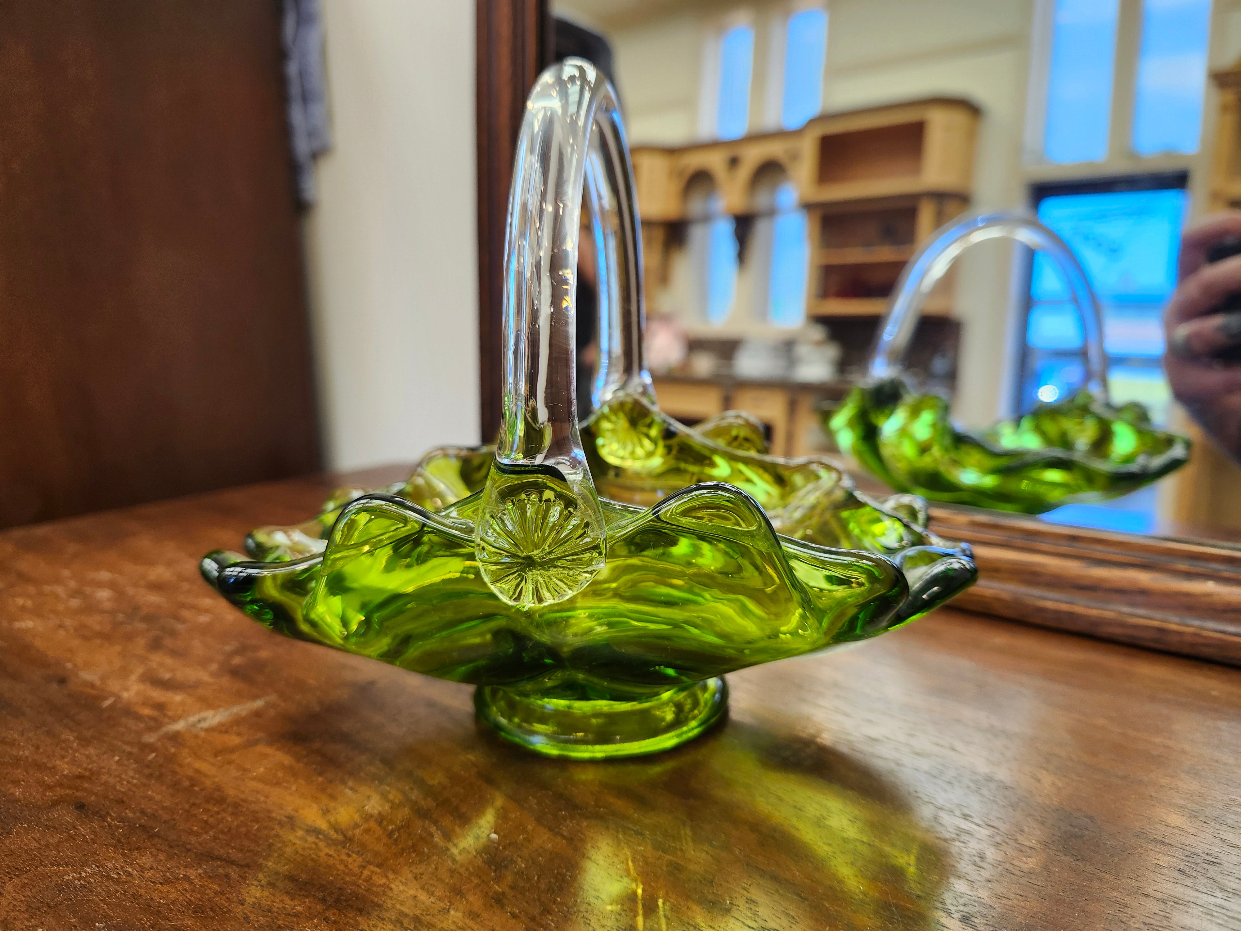 Viking green glass basket