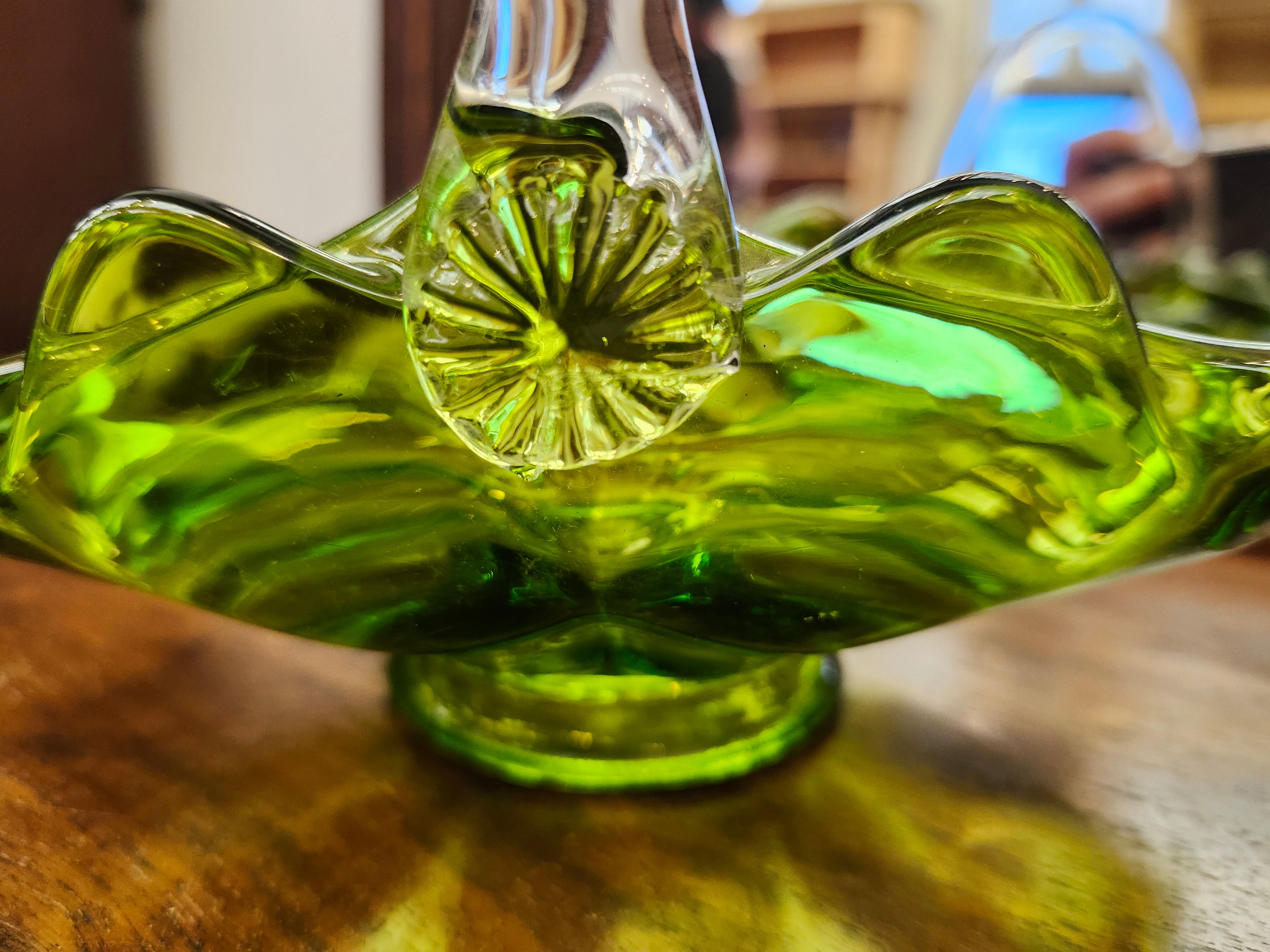 Viking green glass basket