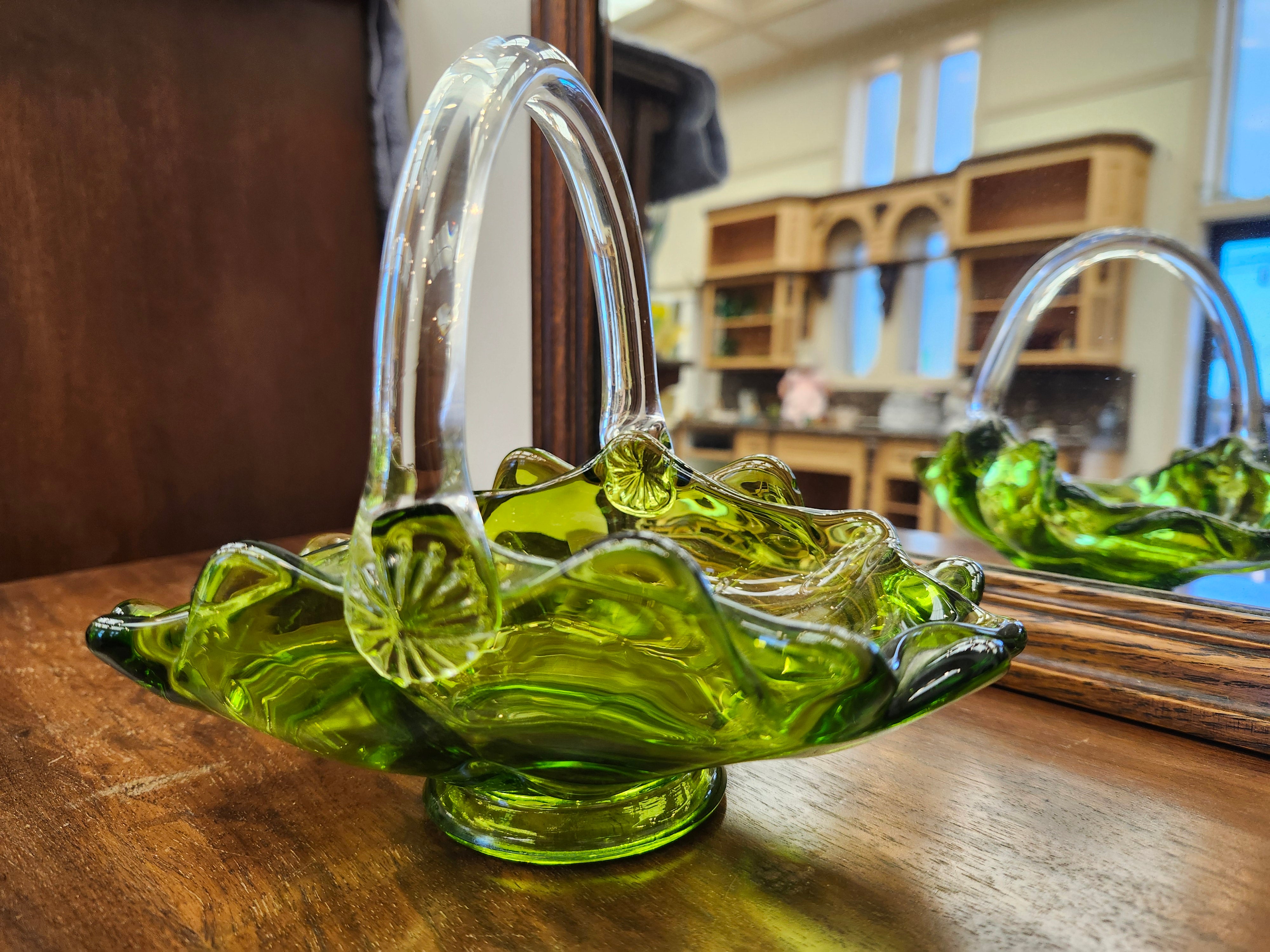 Viking green glass basket