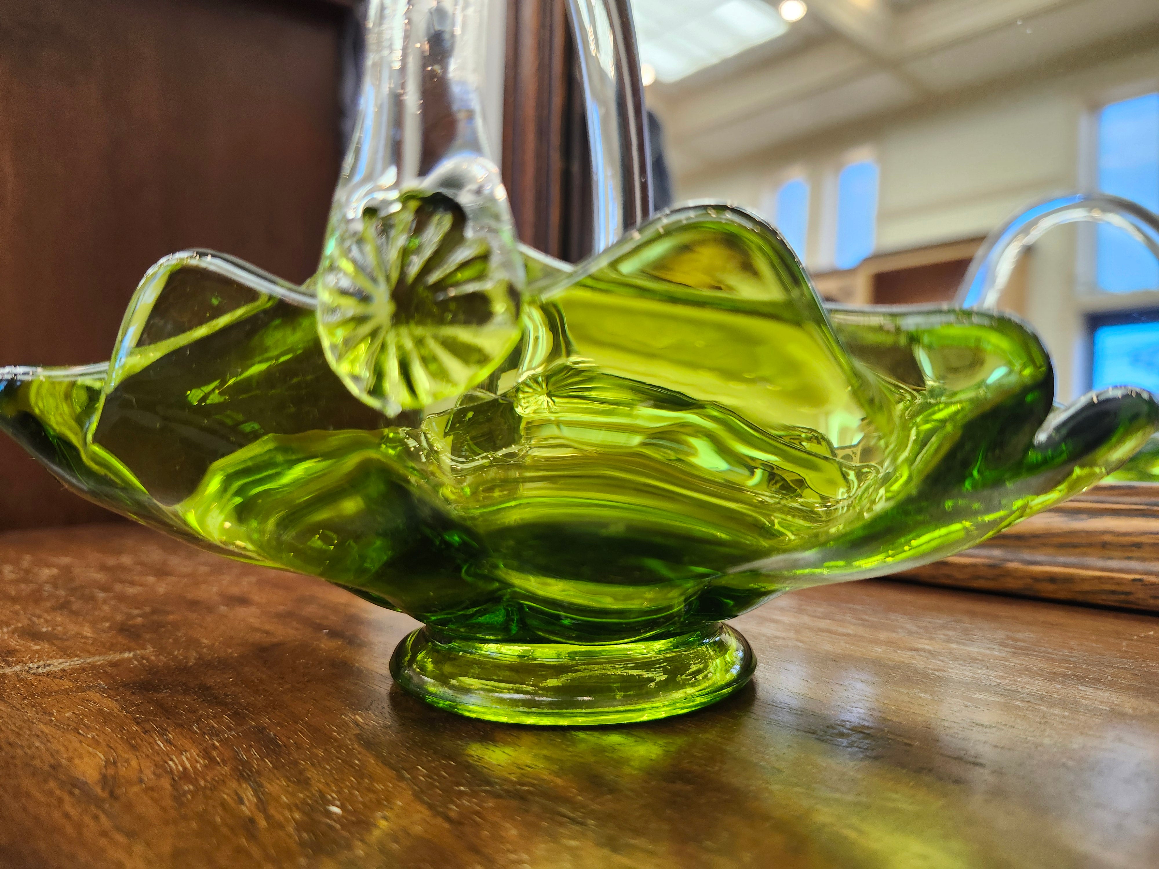 Viking green glass basket
