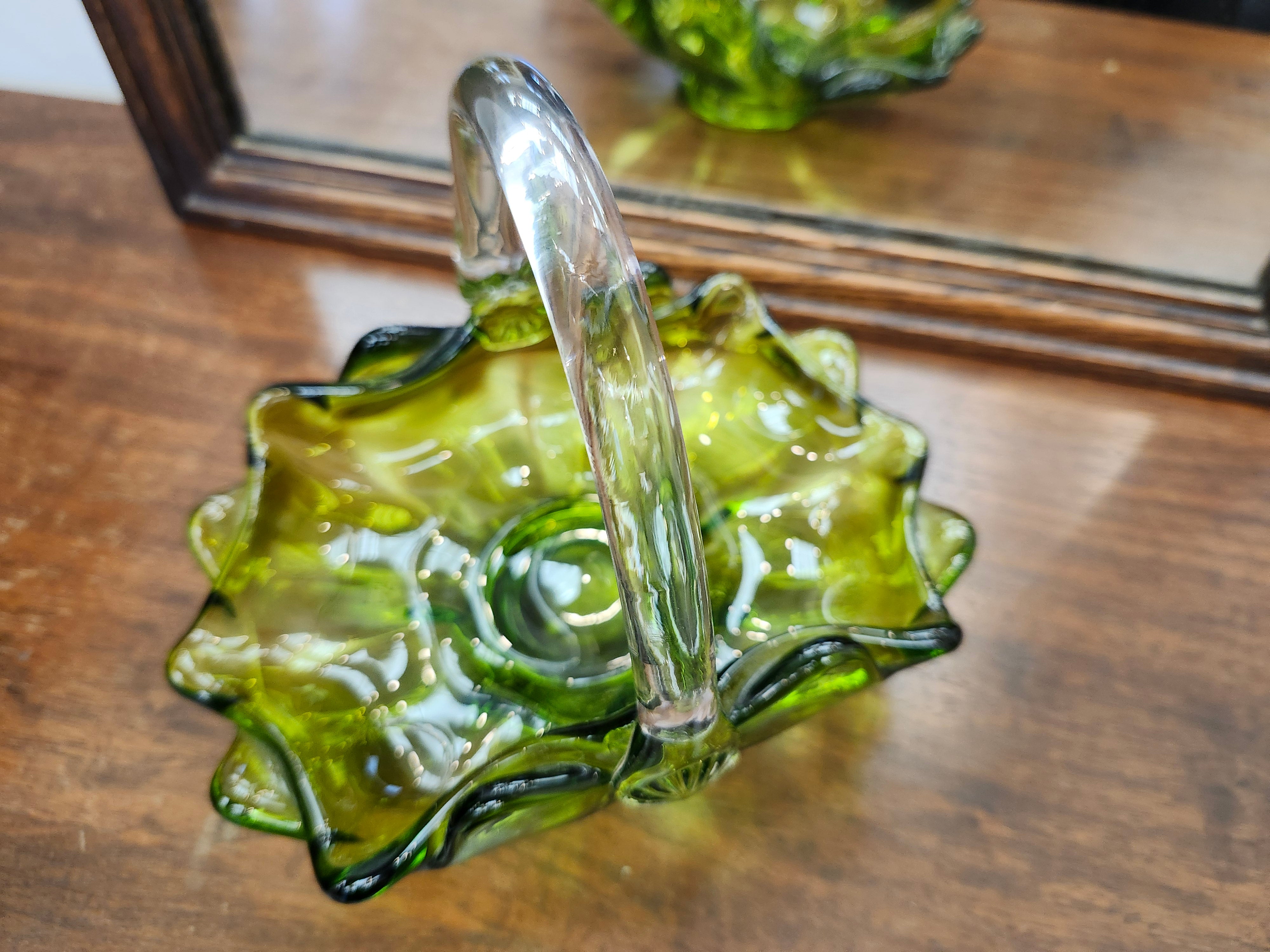 Viking green glass basket