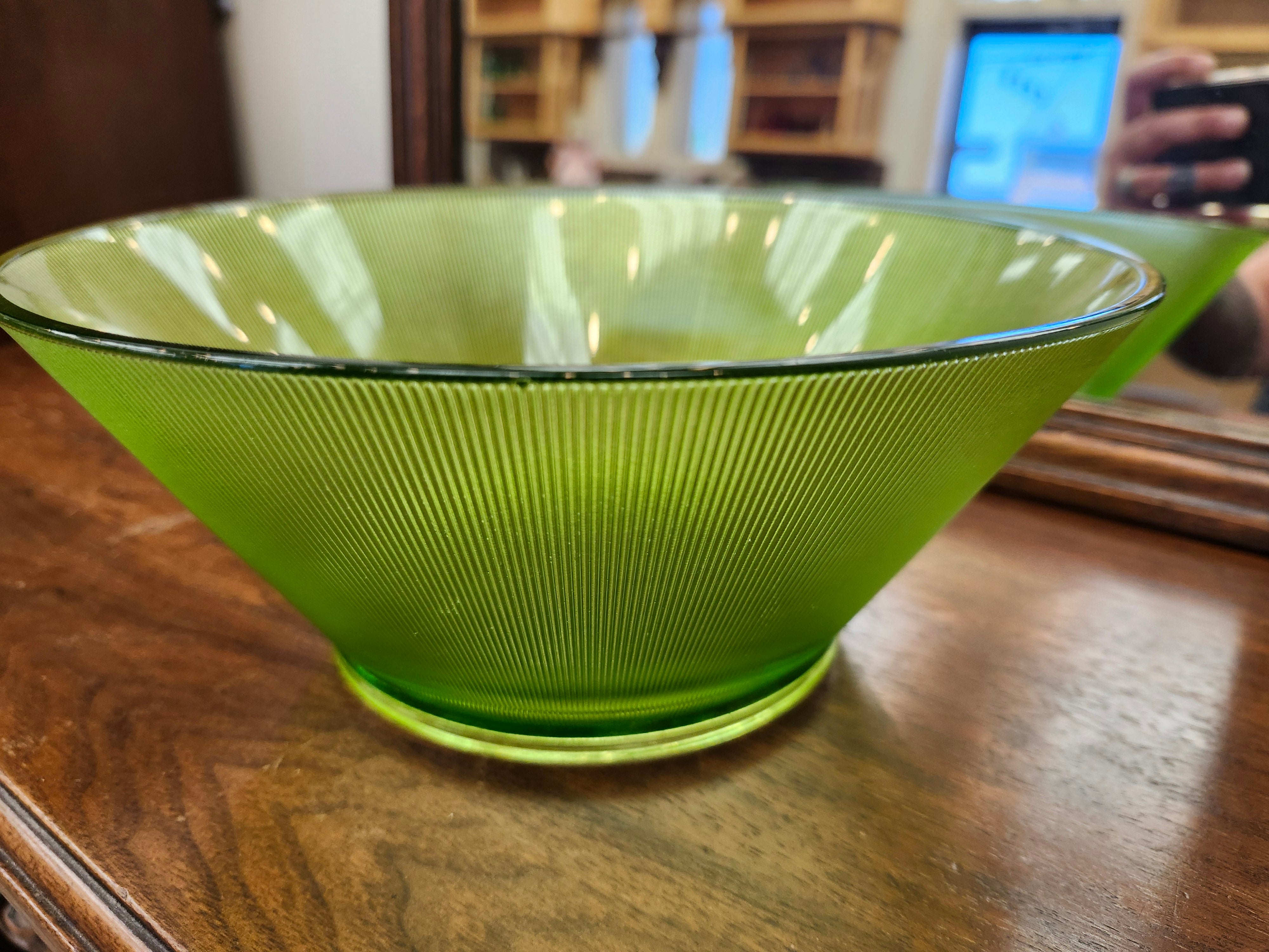 Green glass bowl