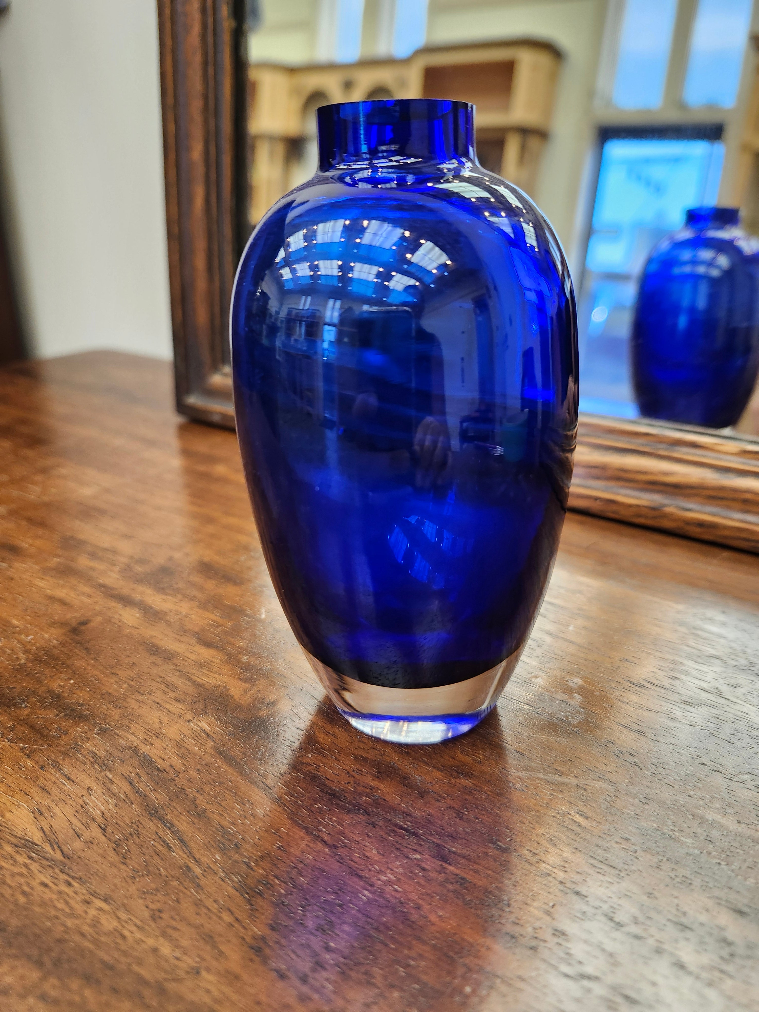 Blue glass bud vase