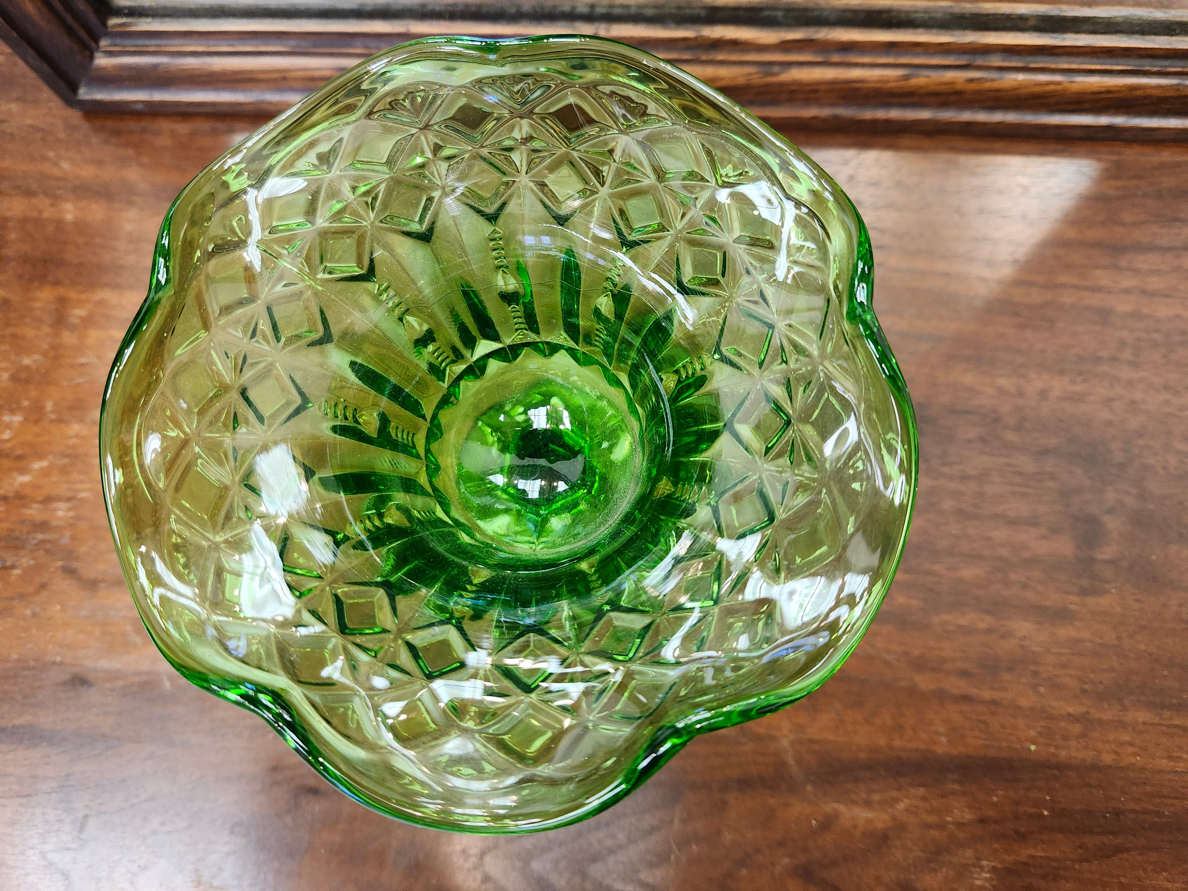 Green glass candy dish