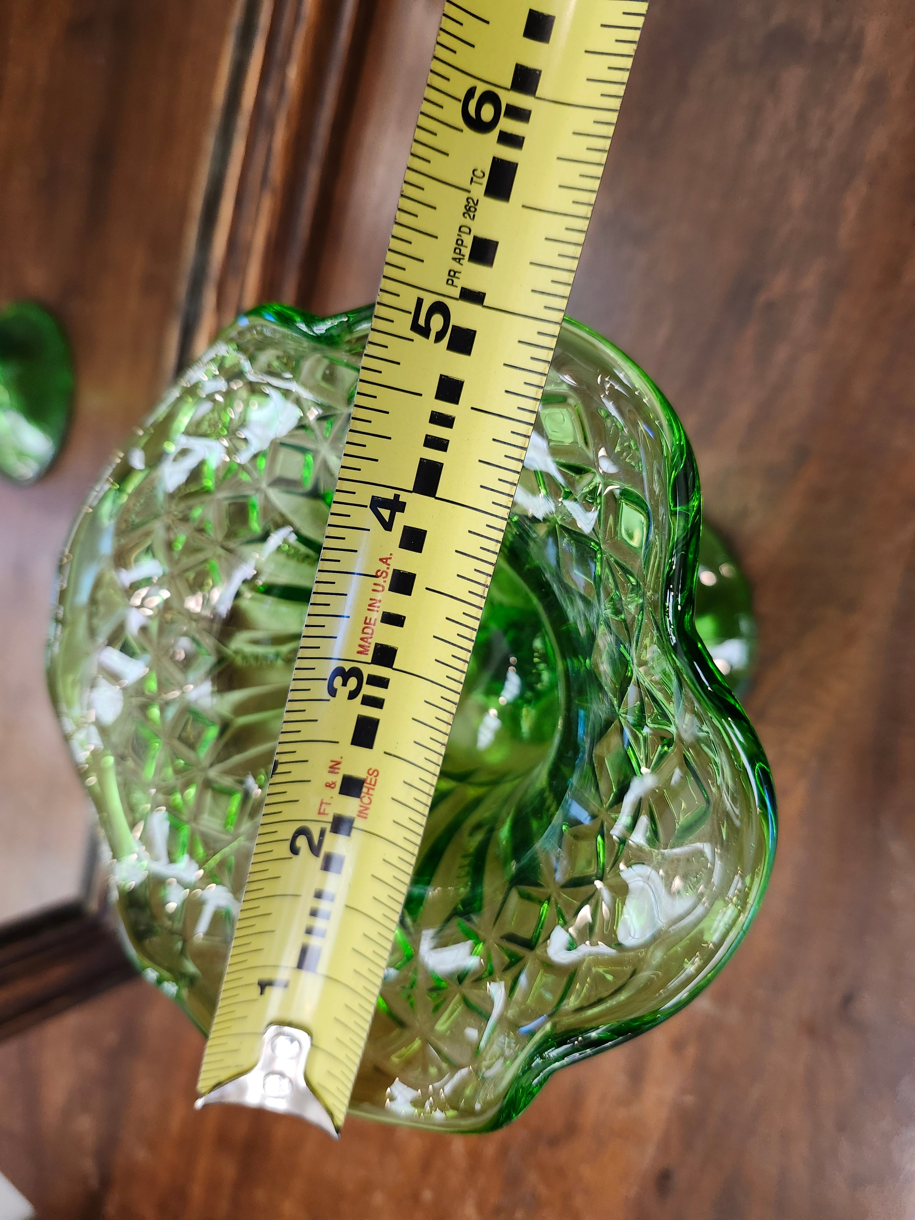 Green glass candy dish