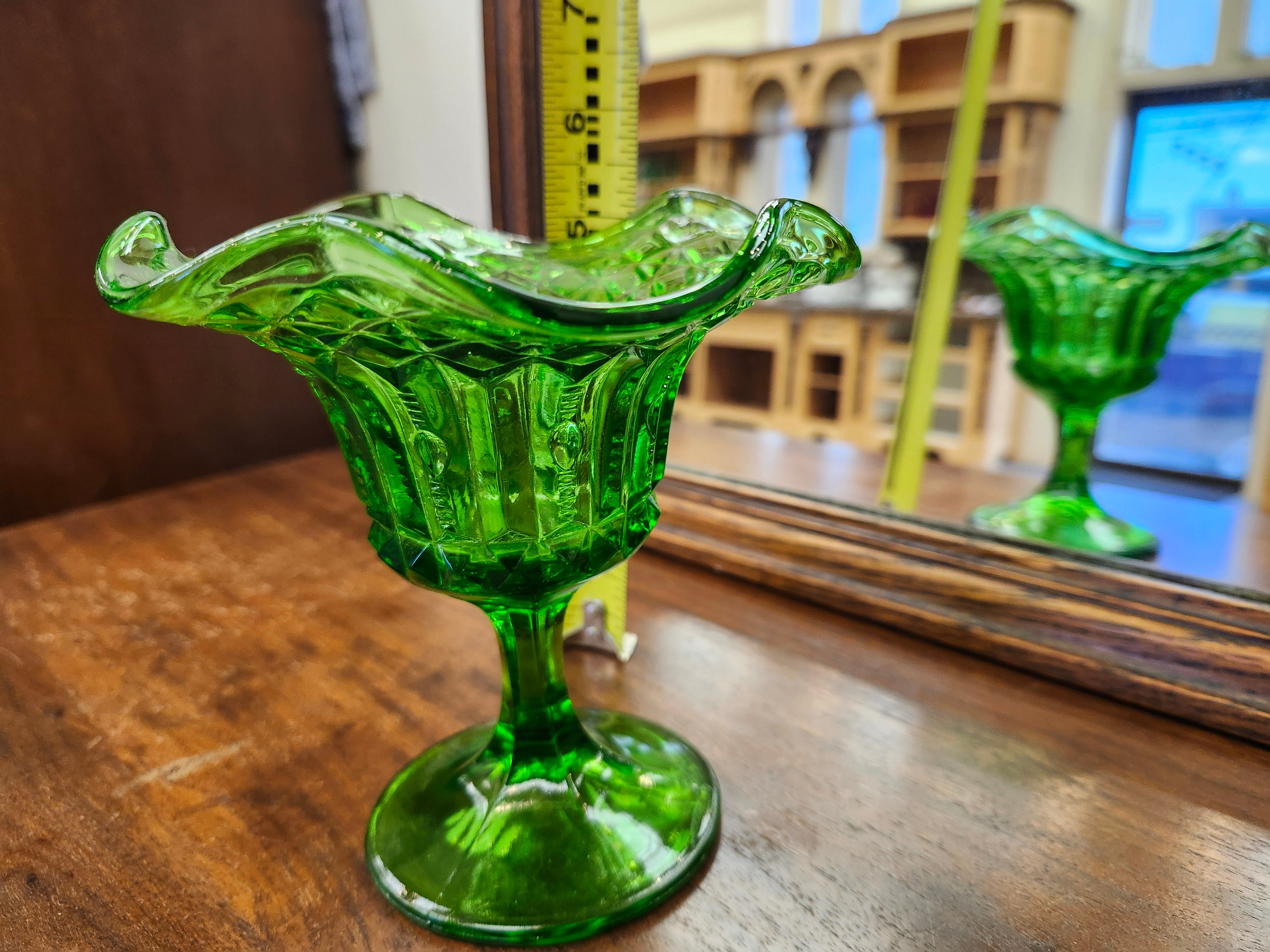 Green glass candy dish